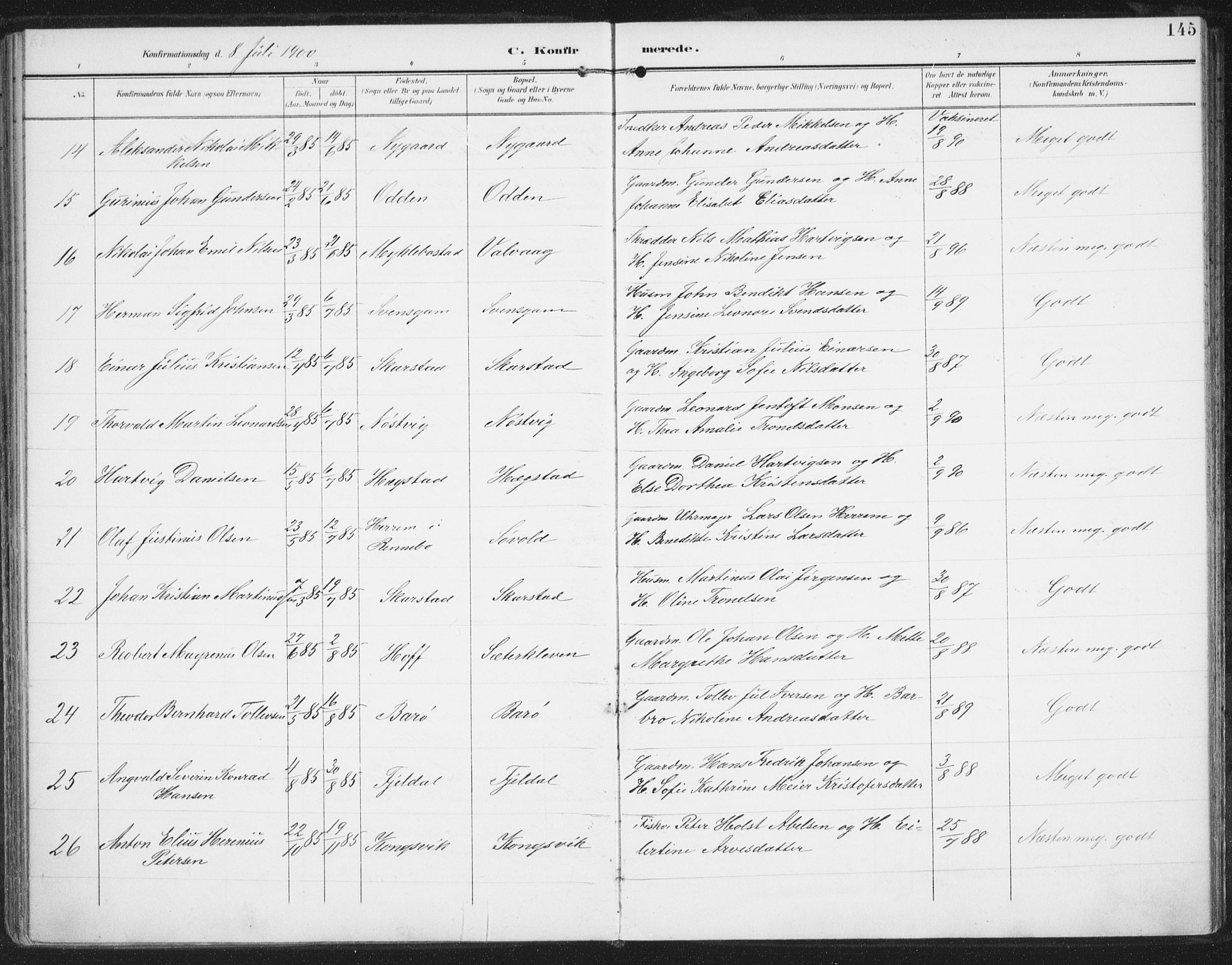 Ministerialprotokoller, klokkerbøker og fødselsregistre - Nordland, AV/SAT-A-1459/872/L1036: Parish register (official) no. 872A11, 1897-1913, p. 145