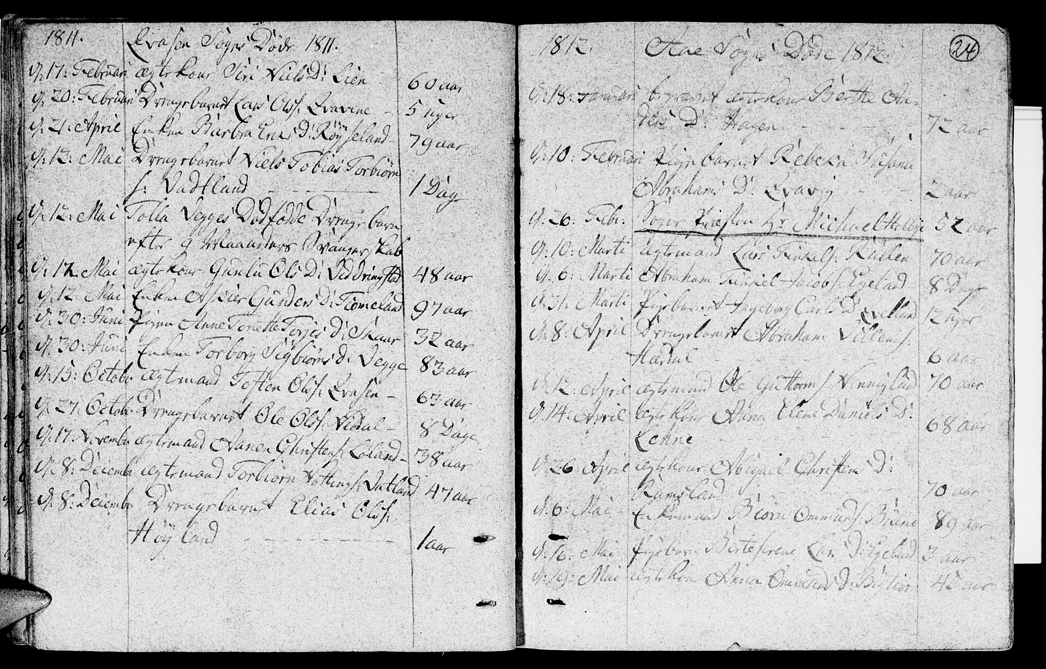 Lyngdal sokneprestkontor, SAK/1111-0029/F/Fa/Fac/L0005: Parish register (official) no. A 5, 1804-1815, p. 24