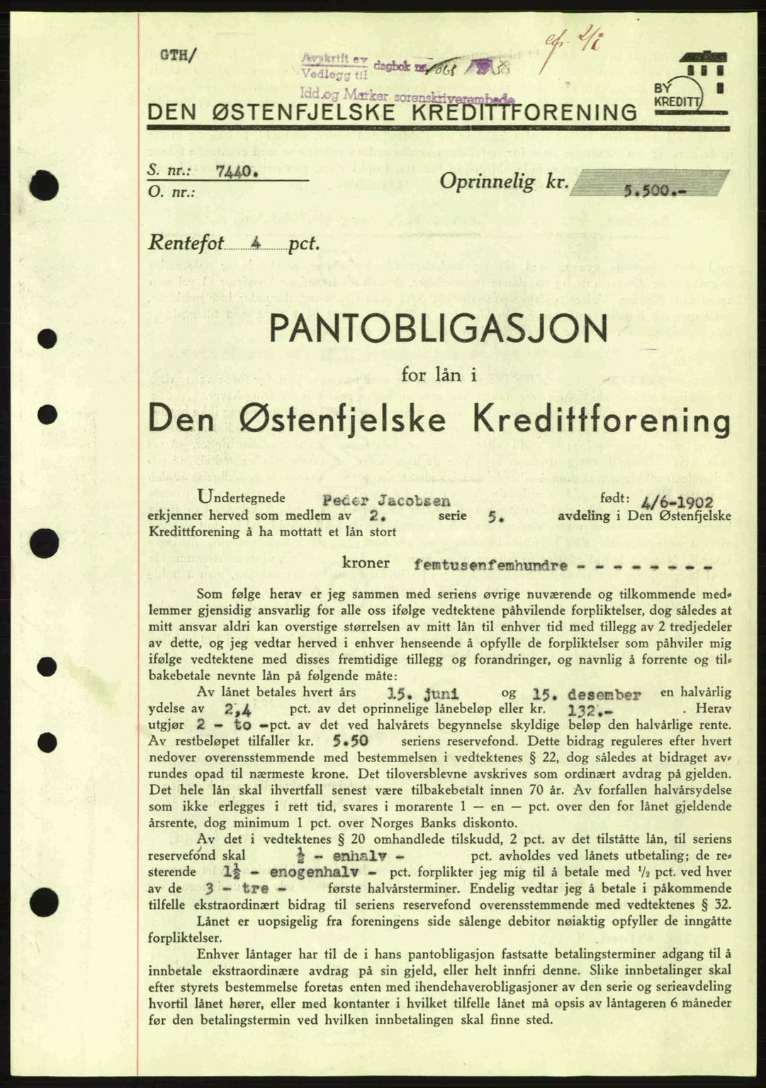 Idd og Marker sorenskriveri, AV/SAO-A-10283/G/Gb/Gbc/L0001: Mortgage book no. B1-3, 1936-1939, Diary no: : 1068/1938