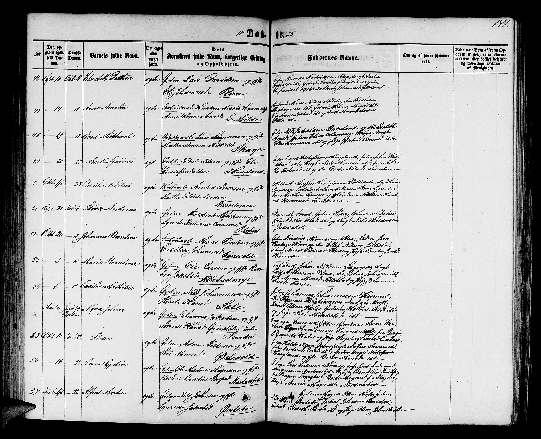 Fana Sokneprestembete, SAB/A-75101/H/Hab/Habb/L0003: Parish register (copy) no. B 3, 1861-1888, p. 141