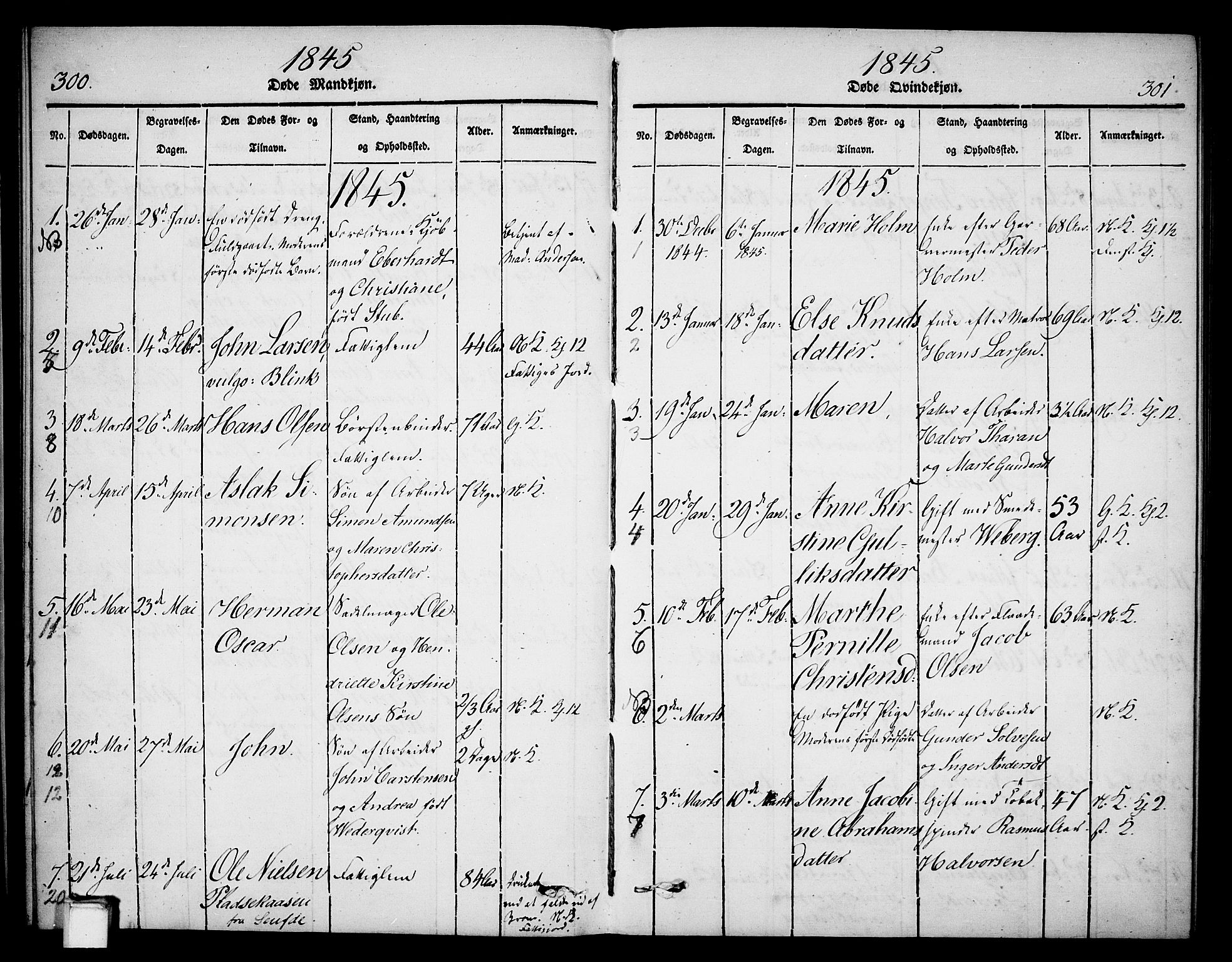 Skien kirkebøker, SAKO/A-302/G/Ga/L0003: Parish register (copy) no. 3, 1843-1847, p. 300-301
