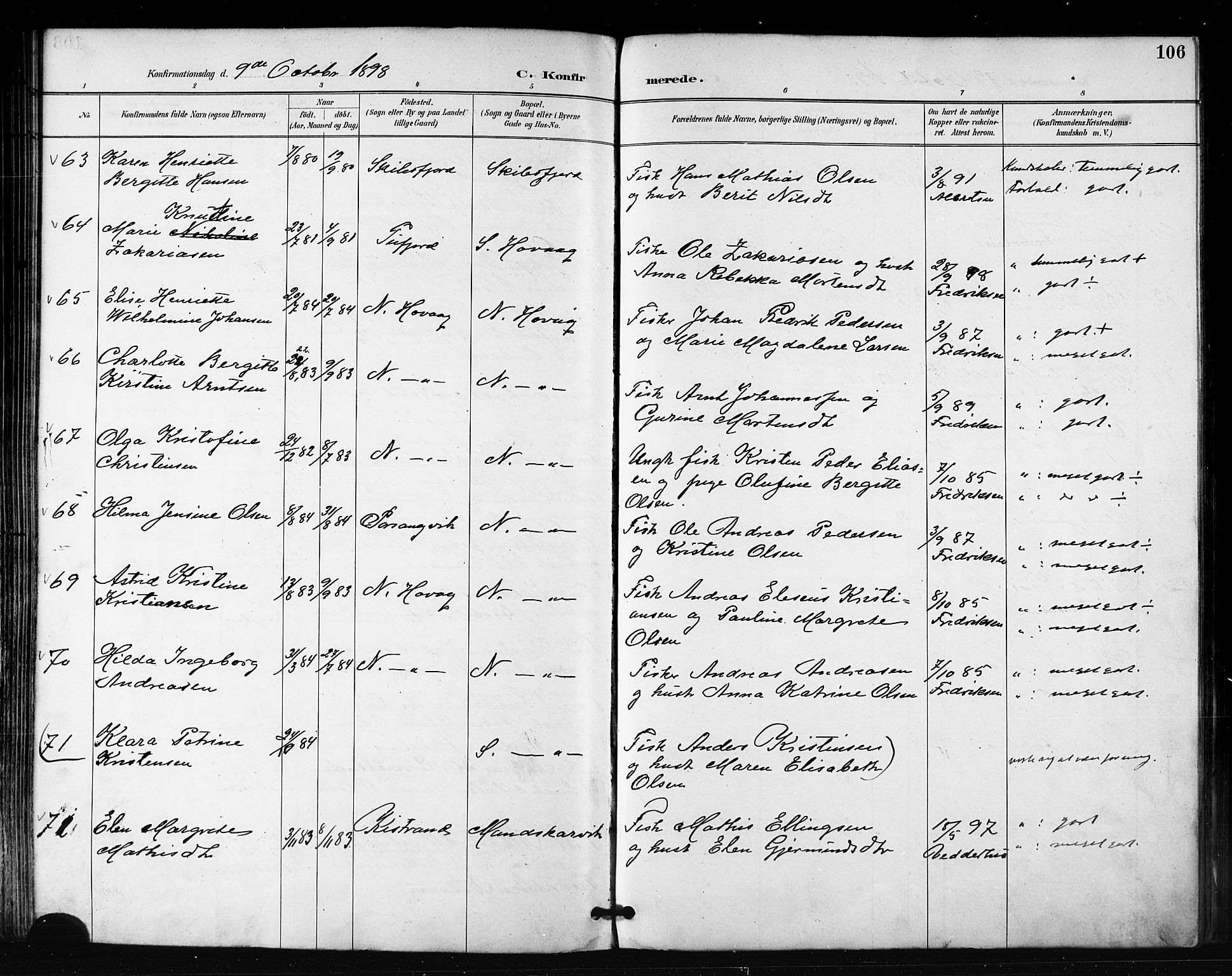 Måsøy sokneprestkontor, SATØ/S-1348/H/Ha/L0007kirke: Parish register (official) no. 7, 1887-1899, p. 106