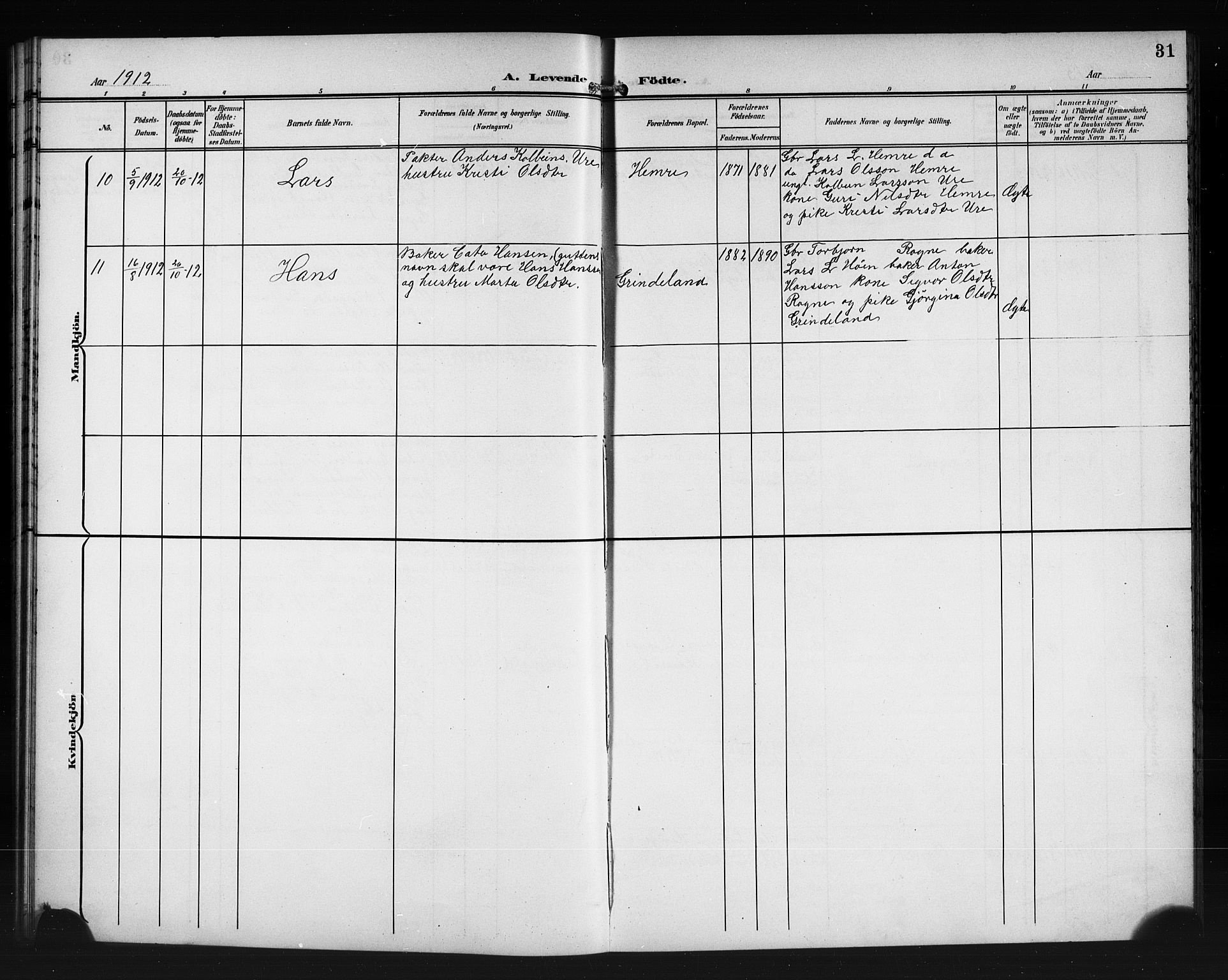 Vossestrand Sokneprestembete, AV/SAB-A-79101/H/Hab: Parish register (copy) no. A 3, 1900-1918, p. 31