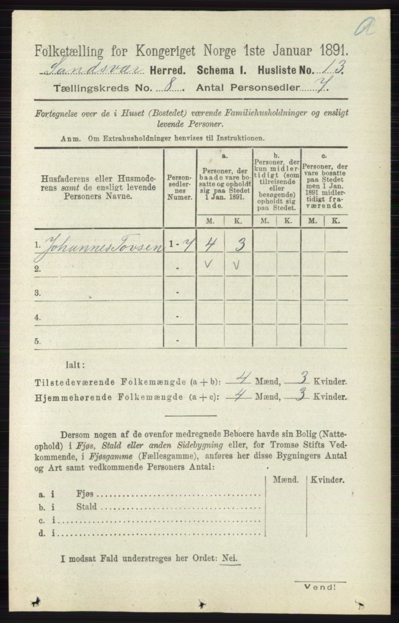 RA, 1891 census for 0629 Sandsvær, 1891, p. 4281