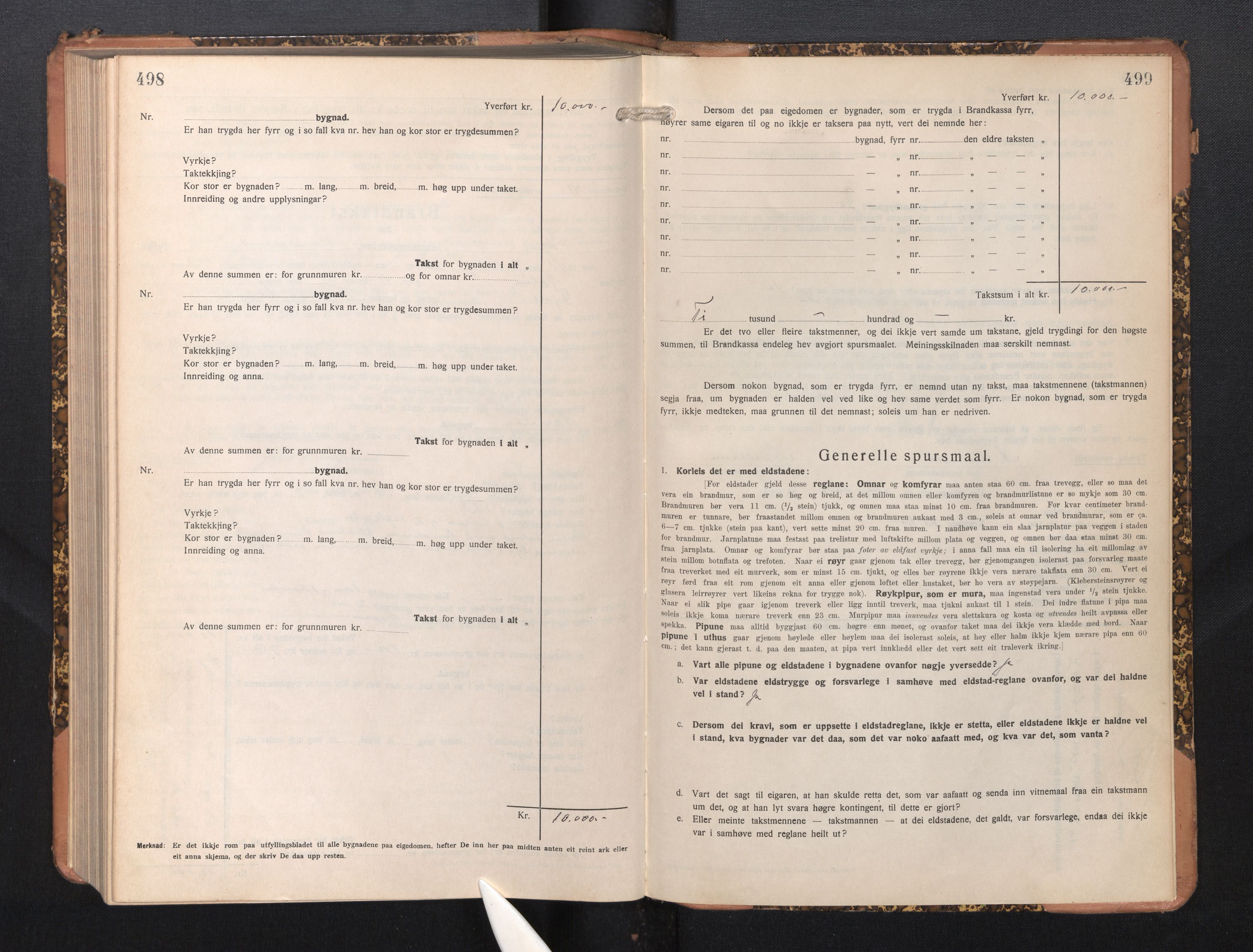 Lensmannen i Fjell, SAB/A-32301/0012/L0006: Branntakstprotokoll, skjematakst, 1931-1945, p. 498-499