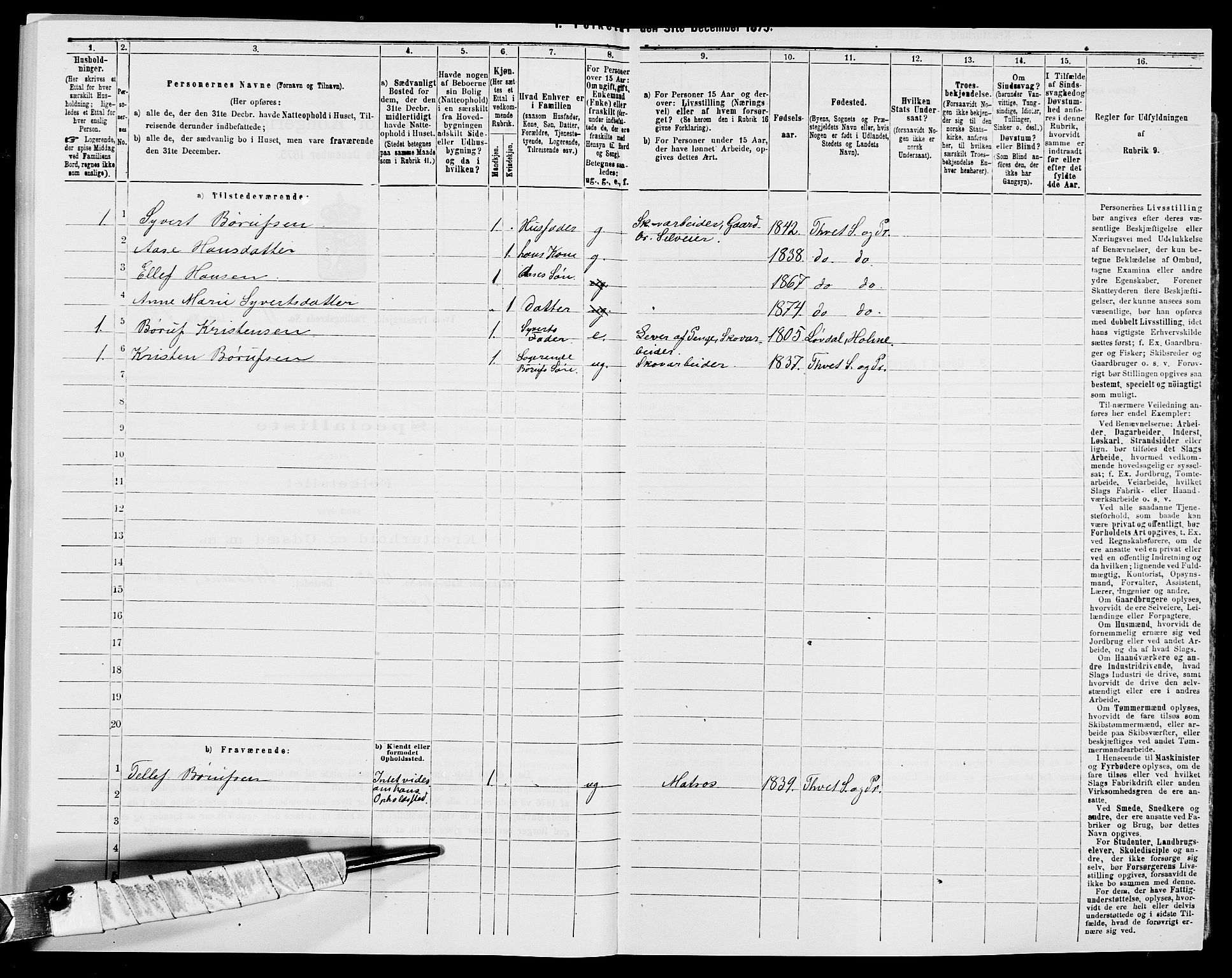 SAK, 1875 census for 1013P Tveit, 1875, p. 657