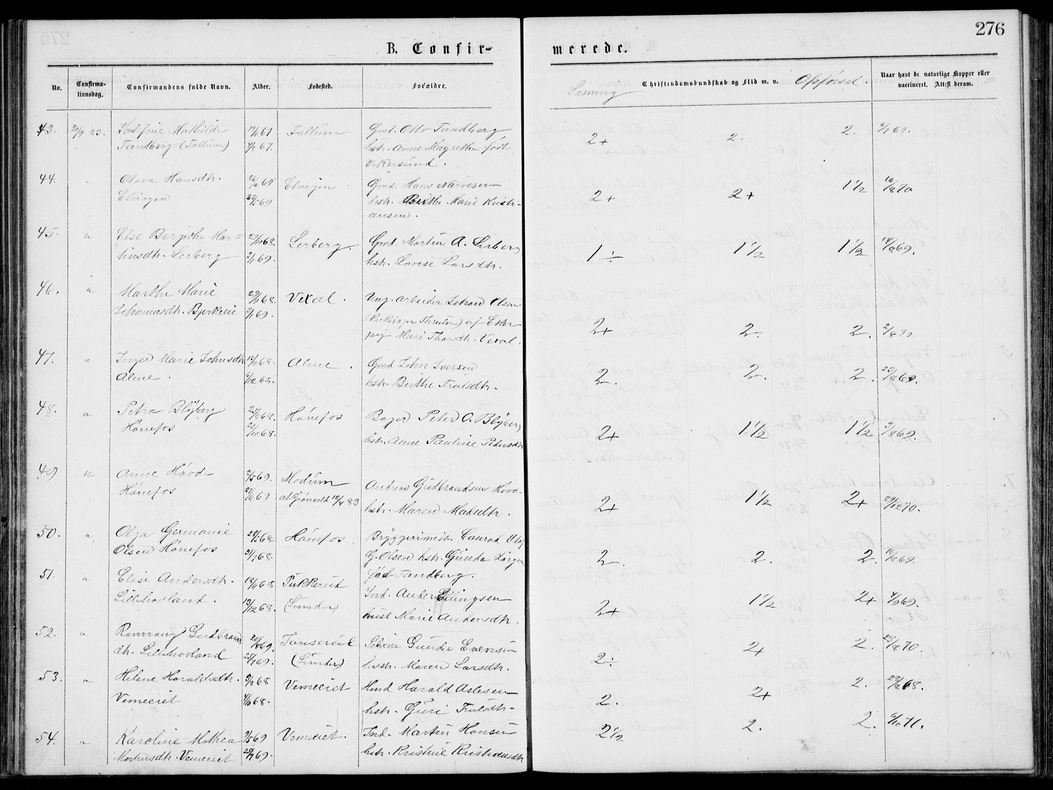 Norderhov kirkebøker, SAKO/A-237/G/Gb/L0001: Parish register (copy) no. II 1, 1876-1899, p. 276