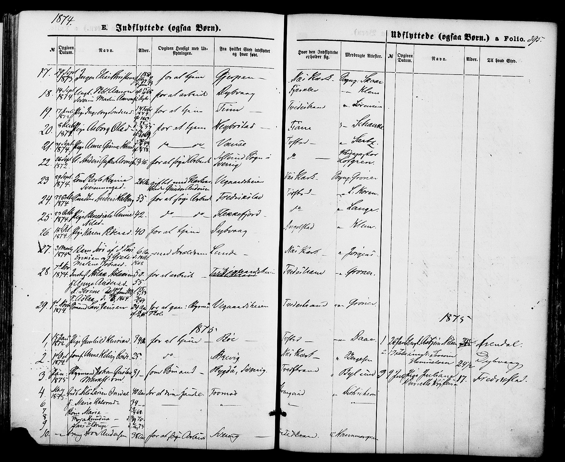 Holt sokneprestkontor, AV/SAK-1111-0021/F/Fa/L0010: Parish register (official) no. A 10, 1872-1885, p. 395