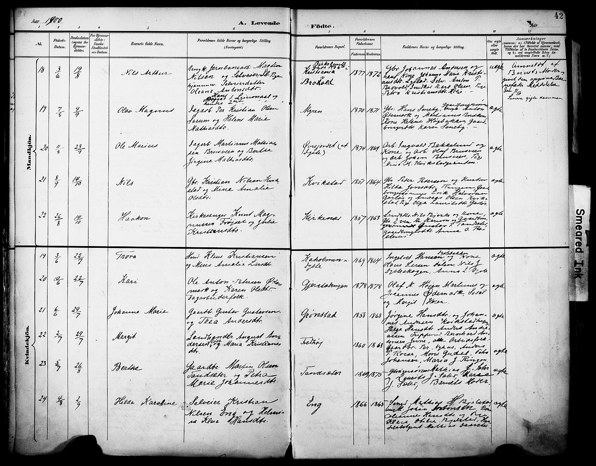 Vestre Toten prestekontor, AV/SAH-PREST-108/H/Ha/Haa/L0013: Parish register (official) no. 13, 1895-1911, p. 42