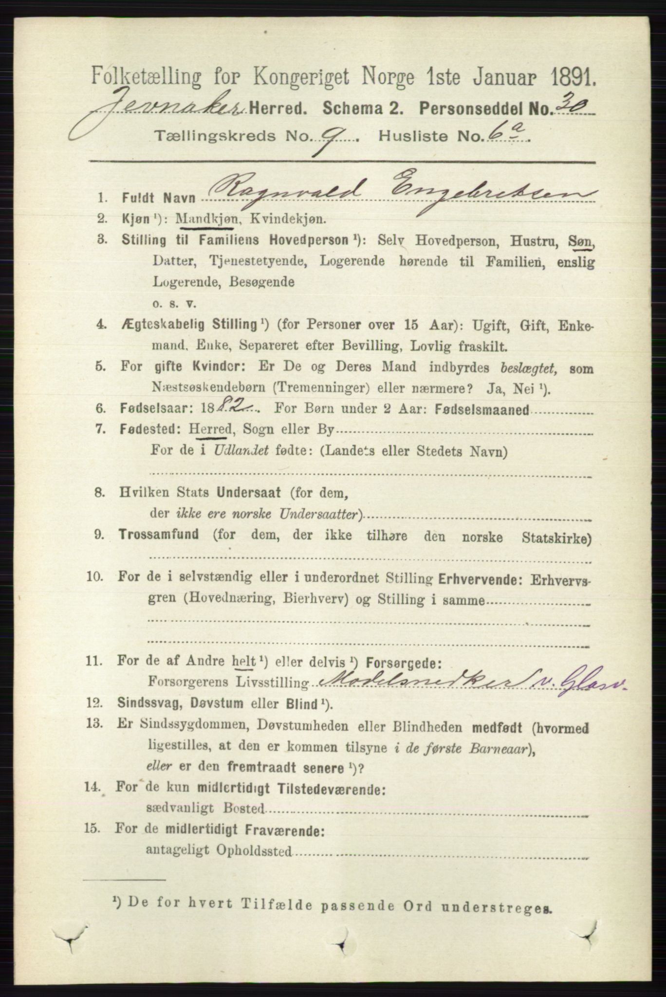 RA, 1891 census for 0532 Jevnaker, 1891, p. 5070