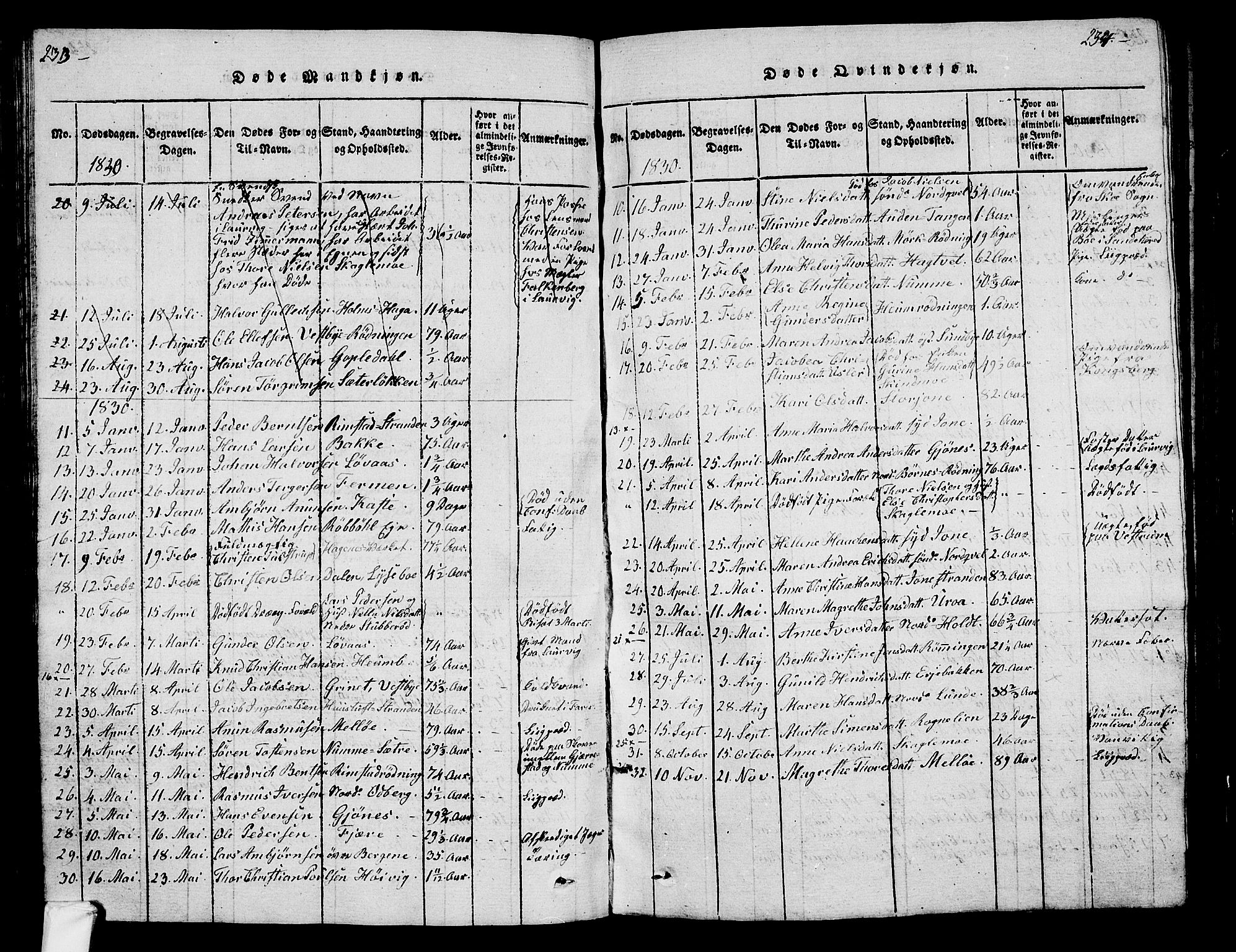 Hedrum kirkebøker, SAKO/A-344/G/Ga/L0003: Parish register (copy) no. I 3, 1817-1835, p. 233-234