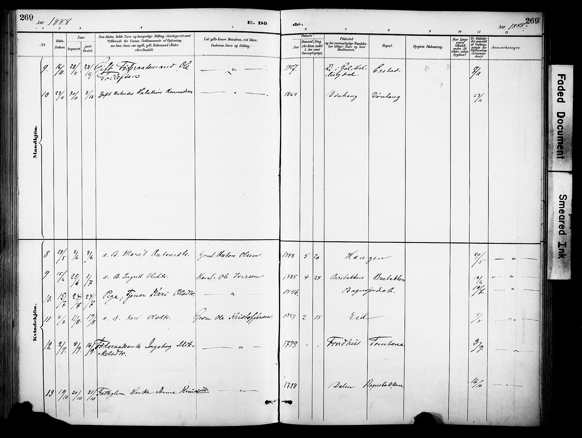 Sør-Aurdal prestekontor, SAH/PREST-128/H/Ha/Haa/L0009: Parish register (official) no. 9, 1886-1906, p. 269