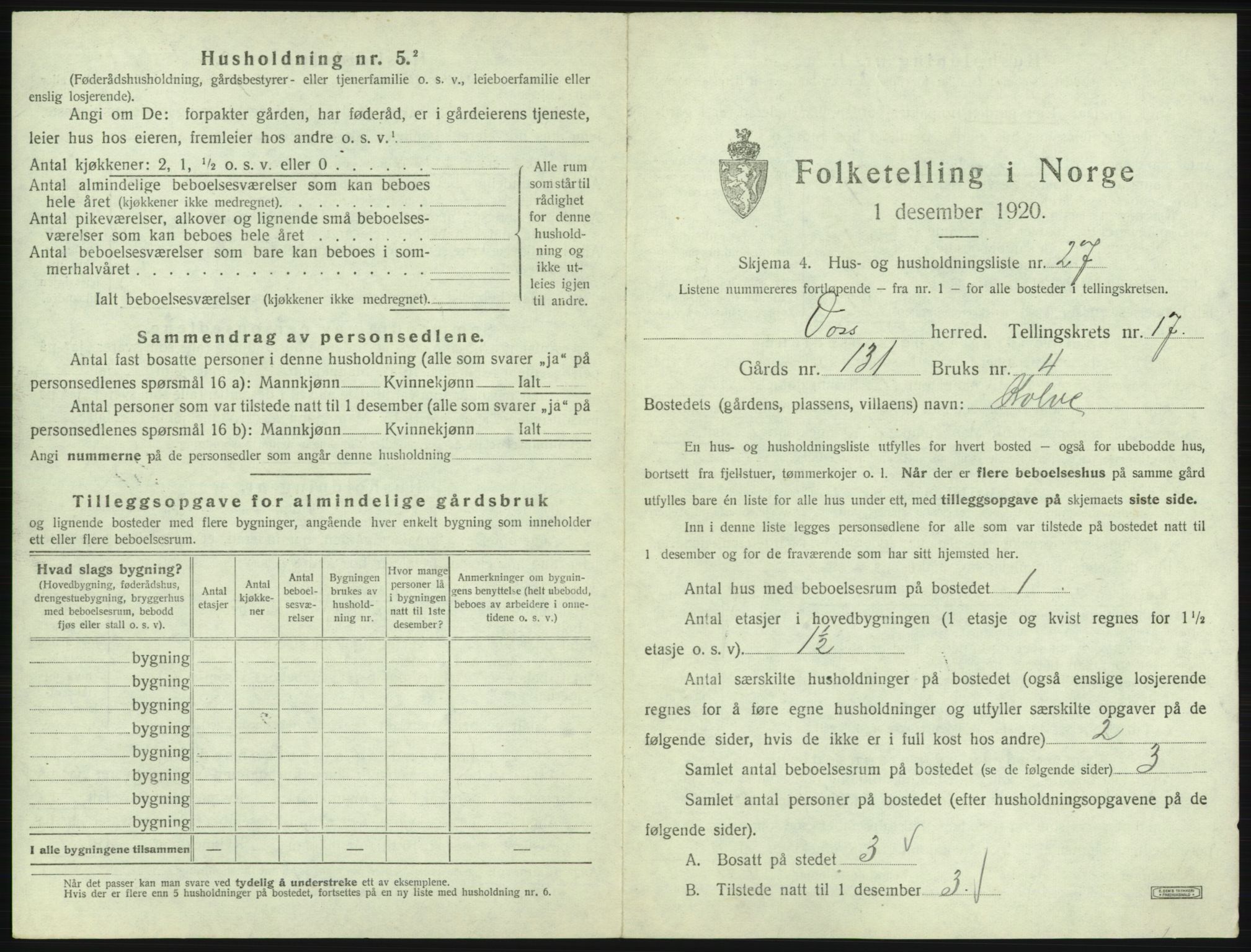 SAB, 1920 census for Voss, 1920, p. 1669