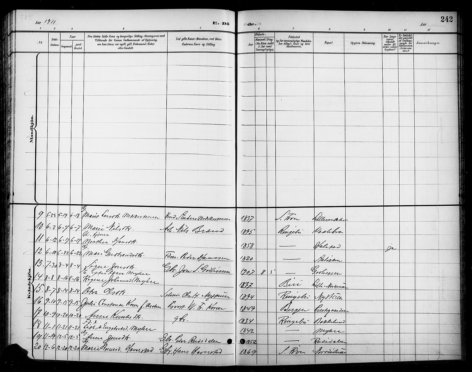 Ringebu prestekontor, AV/SAH-PREST-082/H/Ha/Hab/L0009: Parish register (copy) no. 9, 1899-1921, p. 242