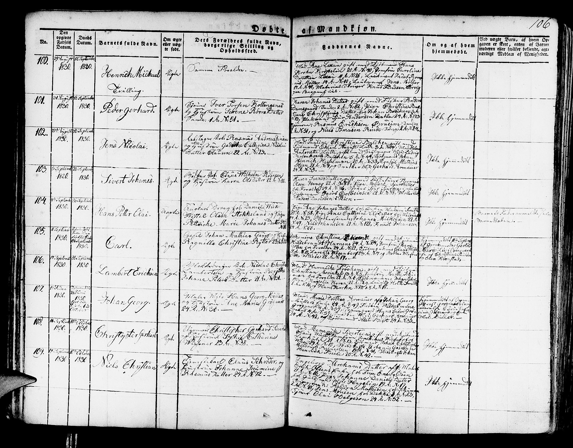 Korskirken sokneprestembete, AV/SAB-A-76101/H/Haa/L0014: Parish register (official) no. A 14, 1823-1835, p. 106