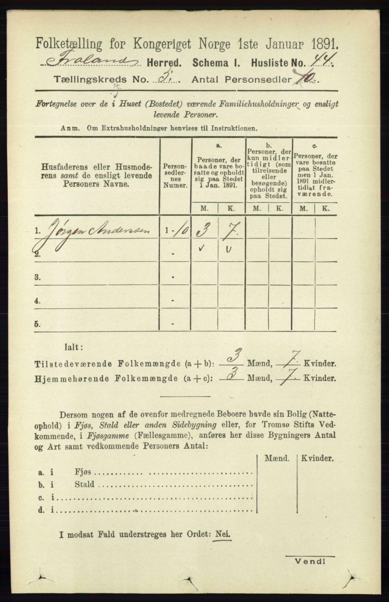 RA, 1891 census for 0919 Froland, 1891, p. 1766