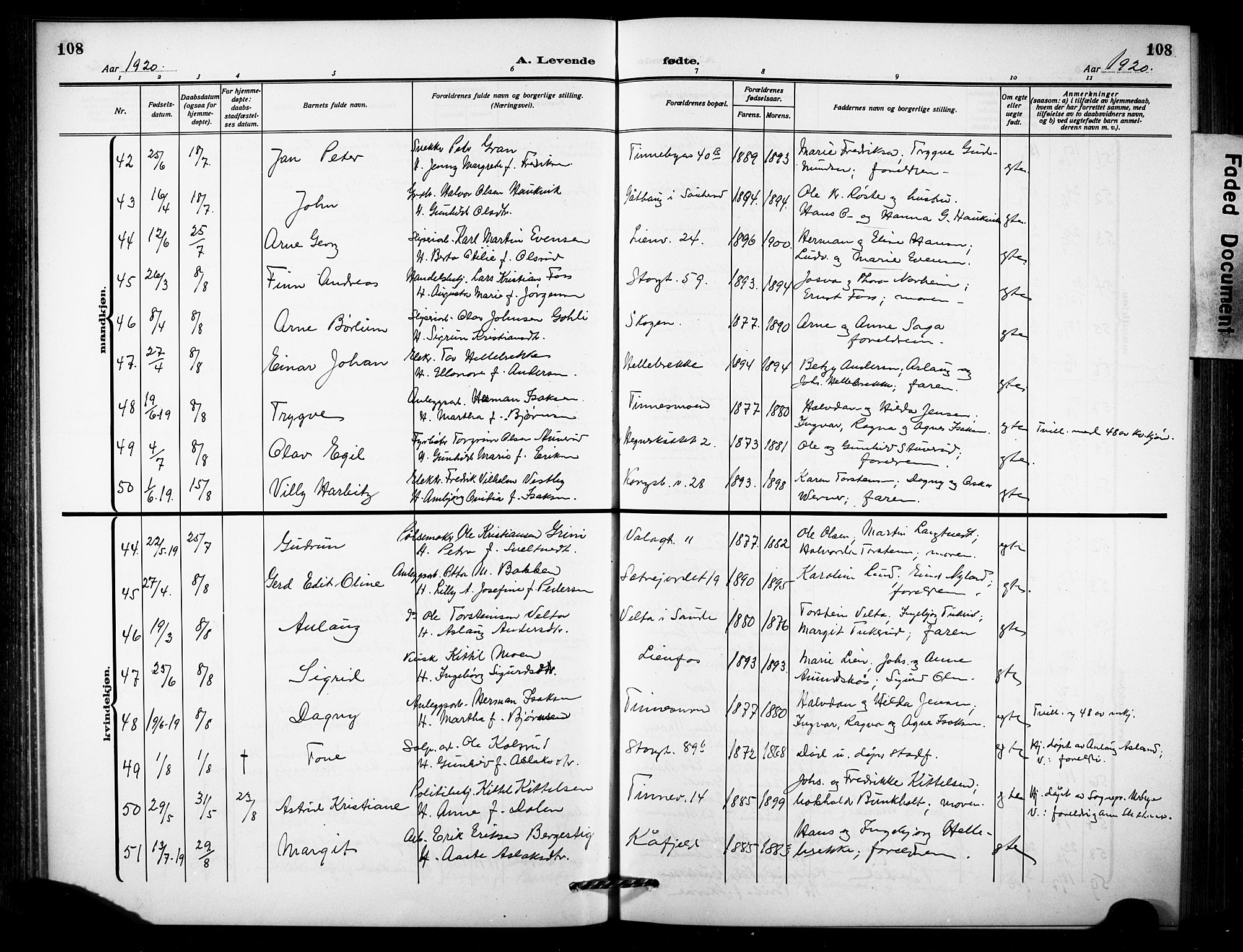 Notodden kirkebøker, AV/SAKO-A-290/G/Ga/L0001: Parish register (copy) no. 1, 1912-1923, p. 108