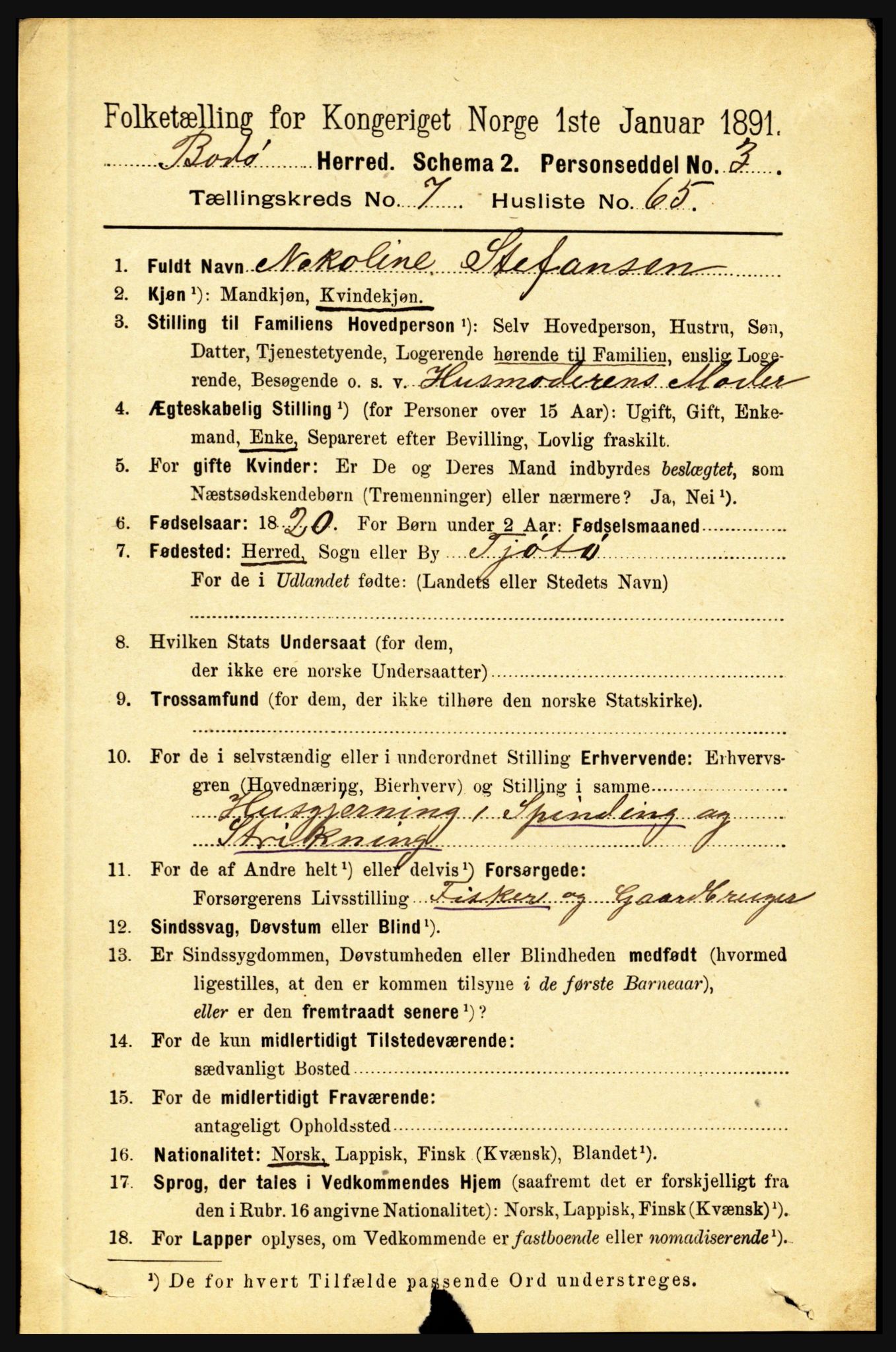 RA, 1891 census for 1843 Bodø, 1891, p. 5090