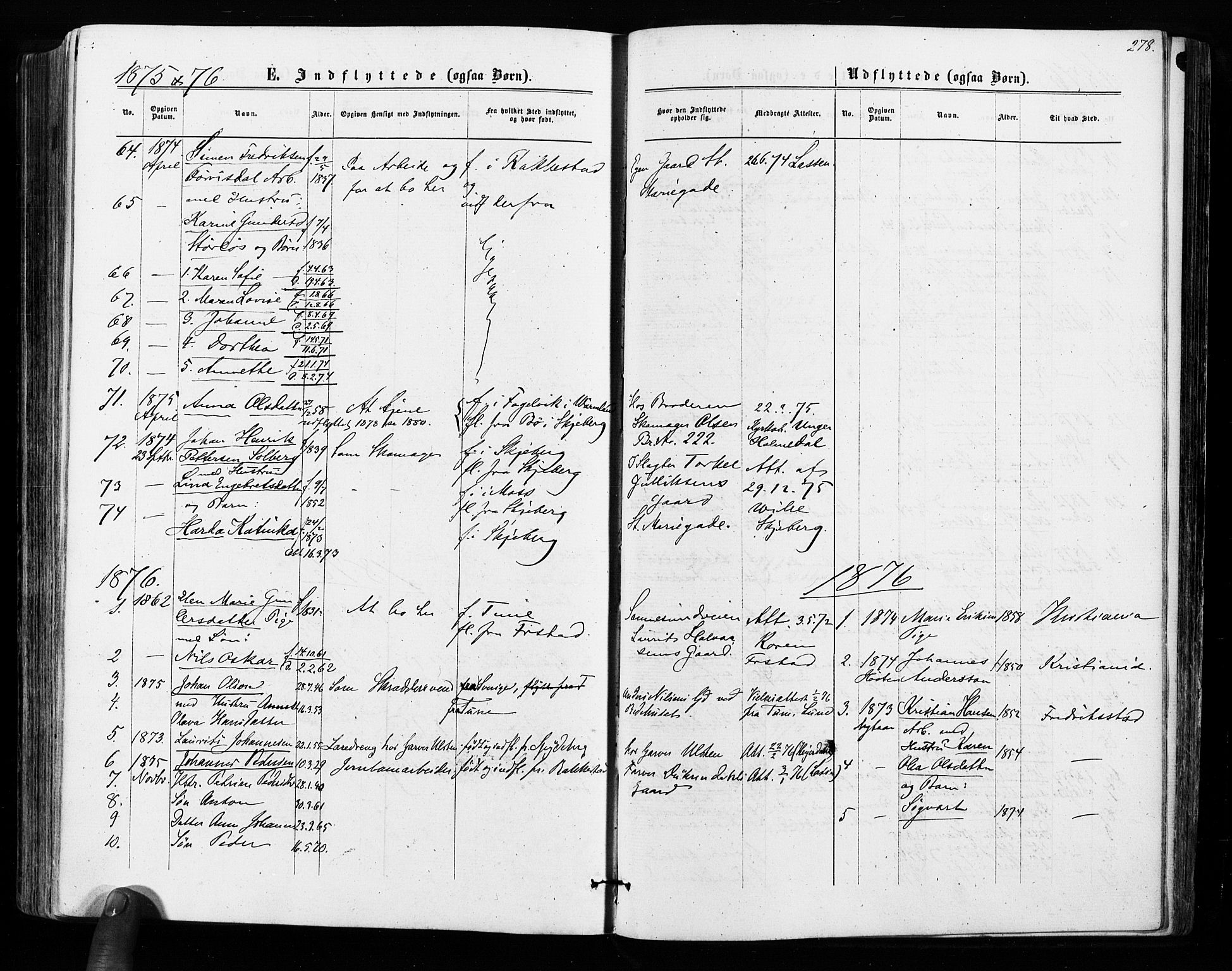 Sarpsborg prestekontor Kirkebøker, SAO/A-2006/F/Fa/L0002: Parish register (official) no. 2, 1869-1877, p. 278