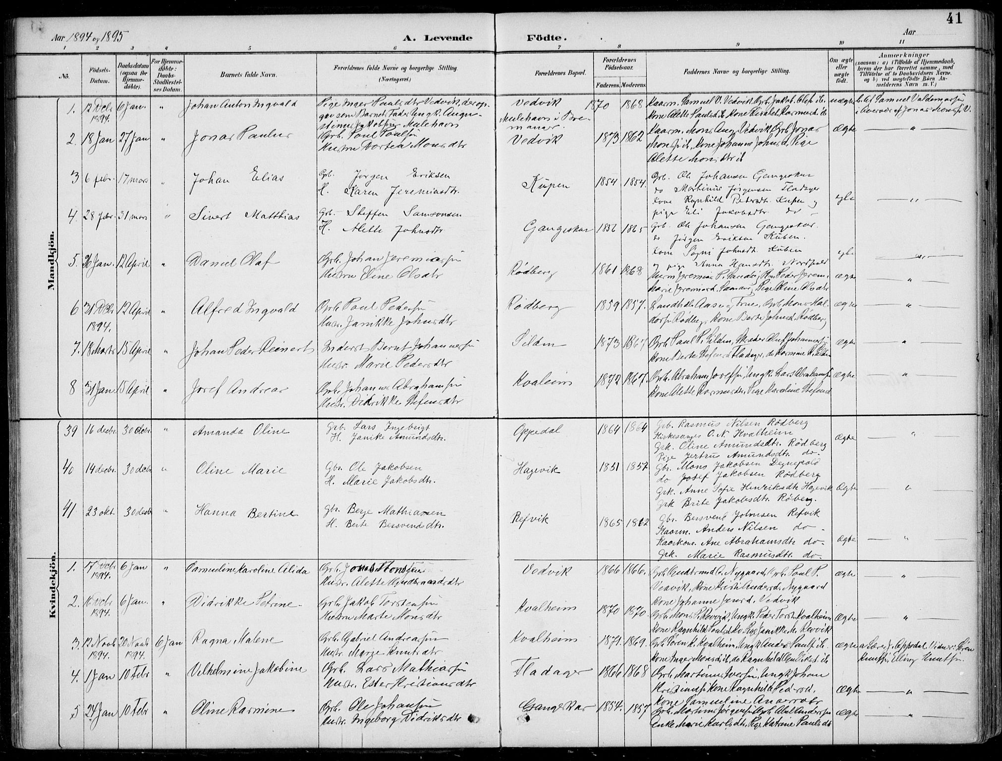 Selje sokneprestembete, AV/SAB-A-99938/H/Ha/Haa/Haac/L0002: Parish register (official) no. C  2, 1889-1904, p. 41