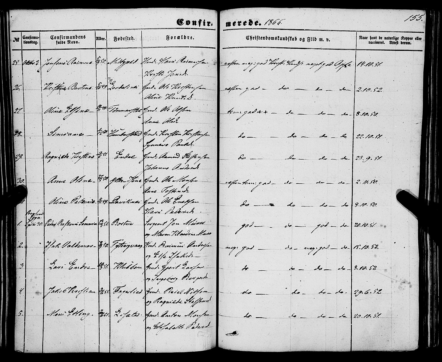 Davik sokneprestembete, AV/SAB-A-79701/H/Haa/Haaa/L0005: Parish register (official) no. A 5, 1850-1866, p. 155