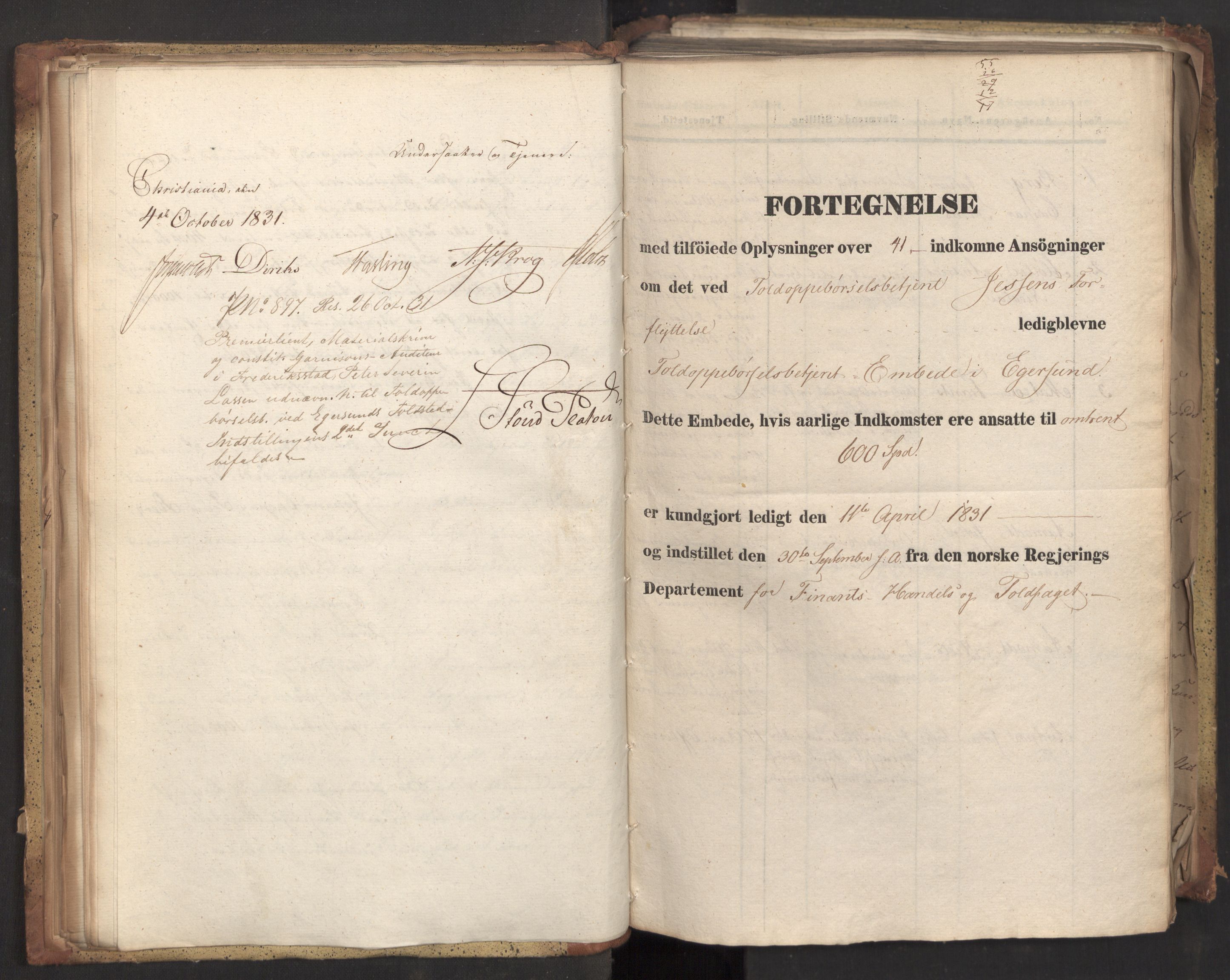 Statsrådsavdelingen i Stockholm, AV/RA-S-1003/D/Da/L0074: Regjeringsinnstillinger nr. 1700-1839, 1831, p. 56