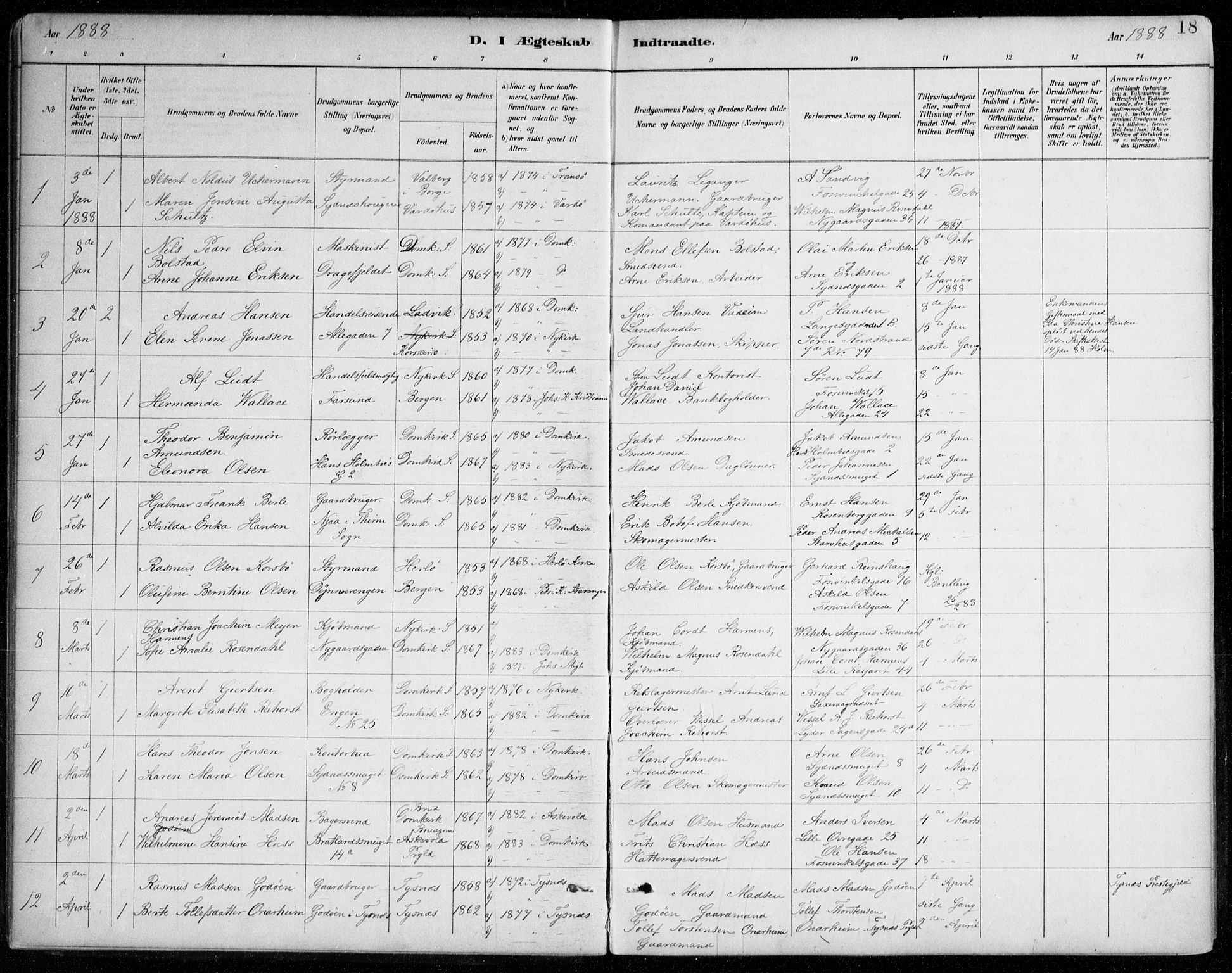 Johanneskirken sokneprestembete, SAB/A-76001/H/Haa/L0012: Parish register (official) no. D 1, 1885-1912, p. 18