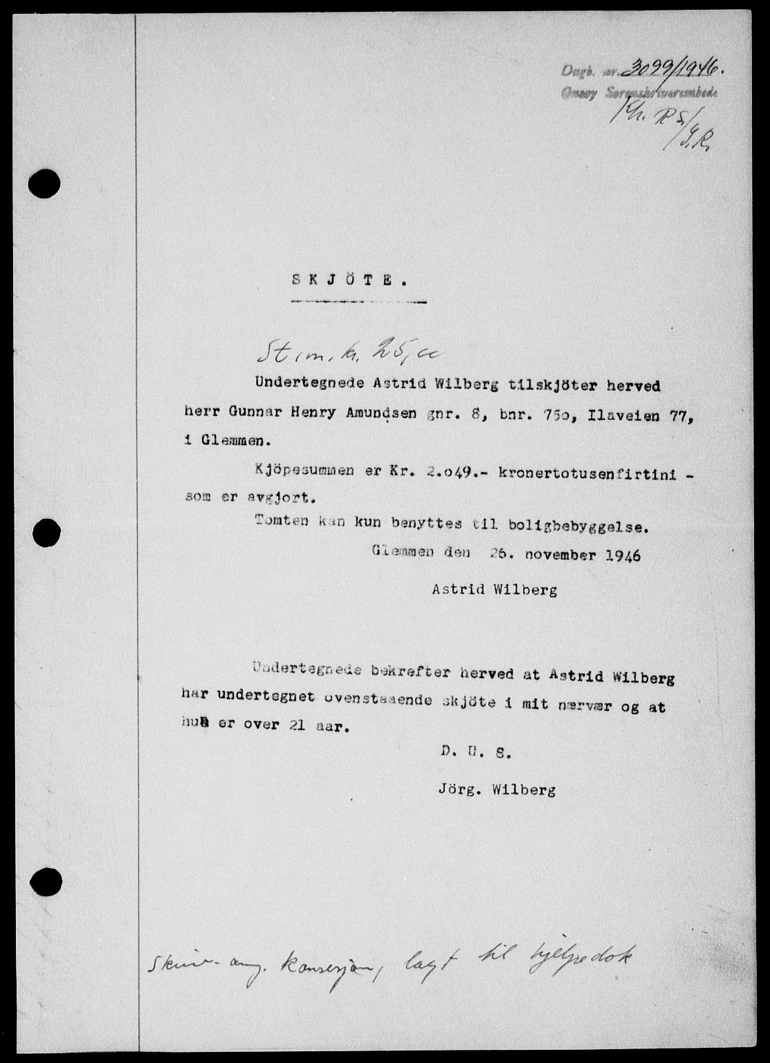 Onsøy sorenskriveri, SAO/A-10474/G/Ga/Gab/L0018: Mortgage book no. II A-18, 1946-1947, Diary no: : 3099/1946