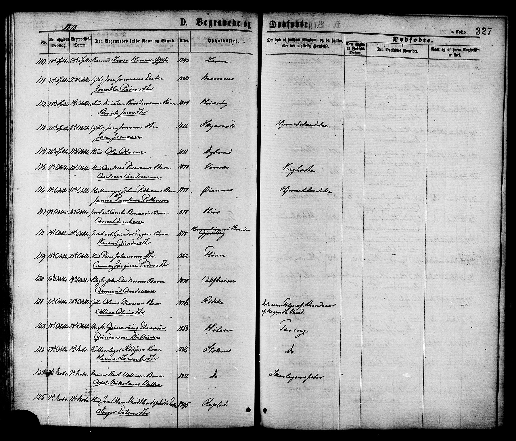 Ministerialprotokoller, klokkerbøker og fødselsregistre - Nord-Trøndelag, SAT/A-1458/709/L0076: Parish register (official) no. 709A16, 1871-1879, p. 327