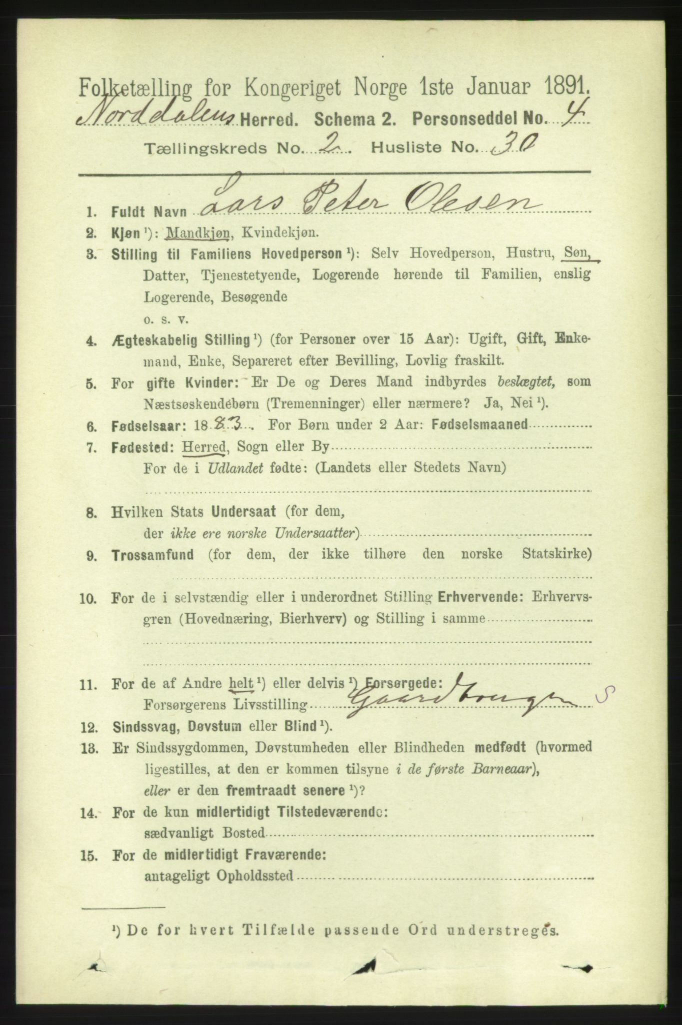 RA, 1891 census for 1524 Norddal, 1891, p. 506