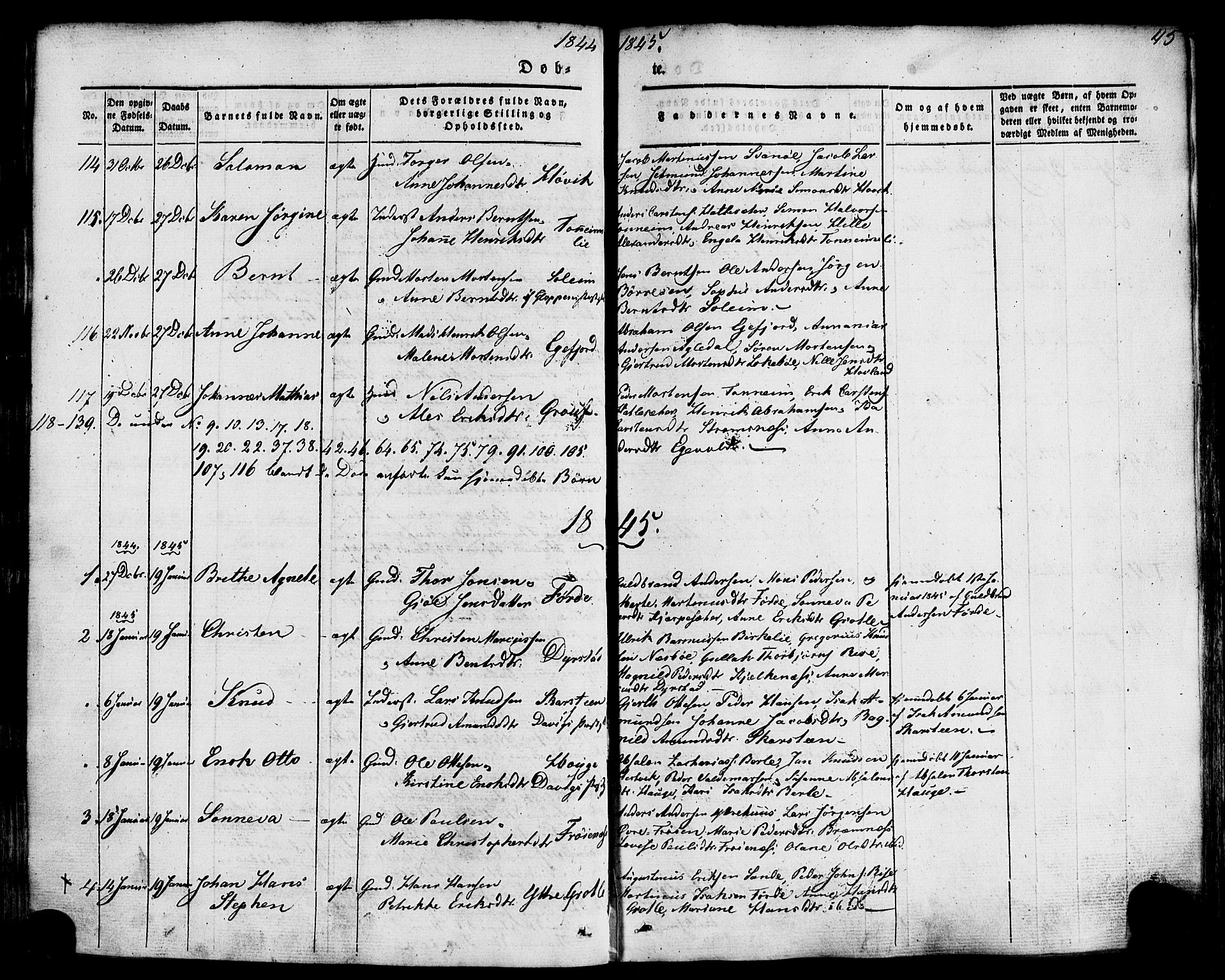 Kinn sokneprestembete, AV/SAB-A-80801/H/Haa/Haaa/L0005: Parish register (official) no. A 5, 1841-1857, p. 45