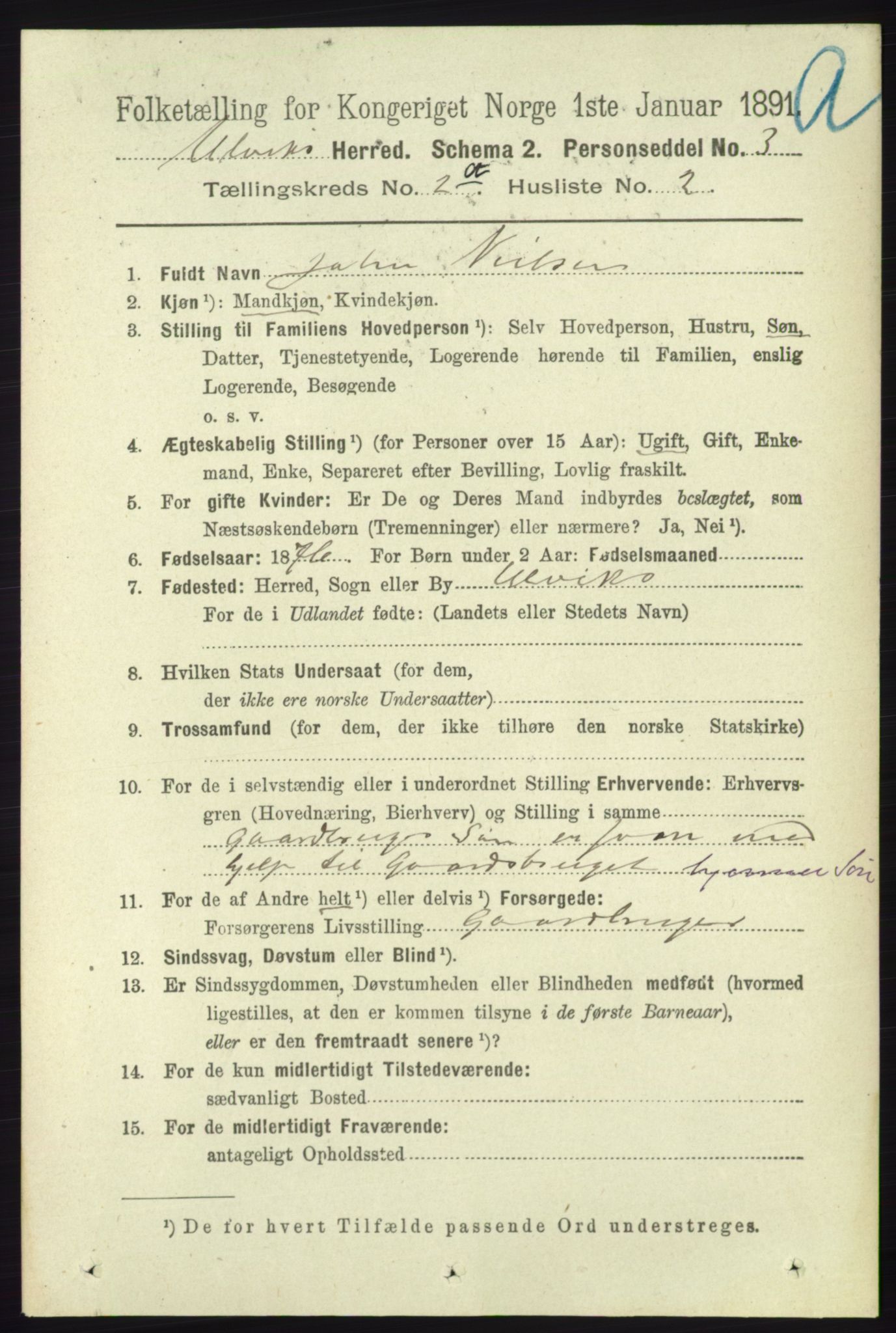 RA, 1891 census for 1233 Ulvik, 1891, p. 238