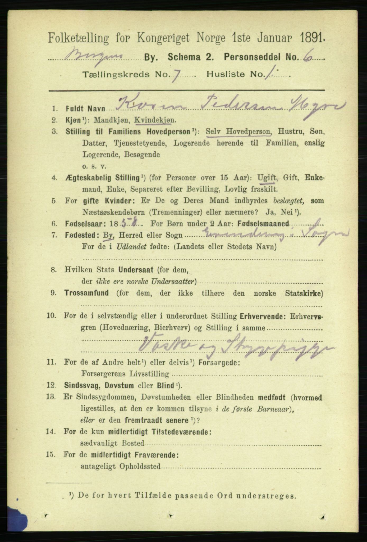 RA, 1891 Census for 1301 Bergen, 1891, p. 15720