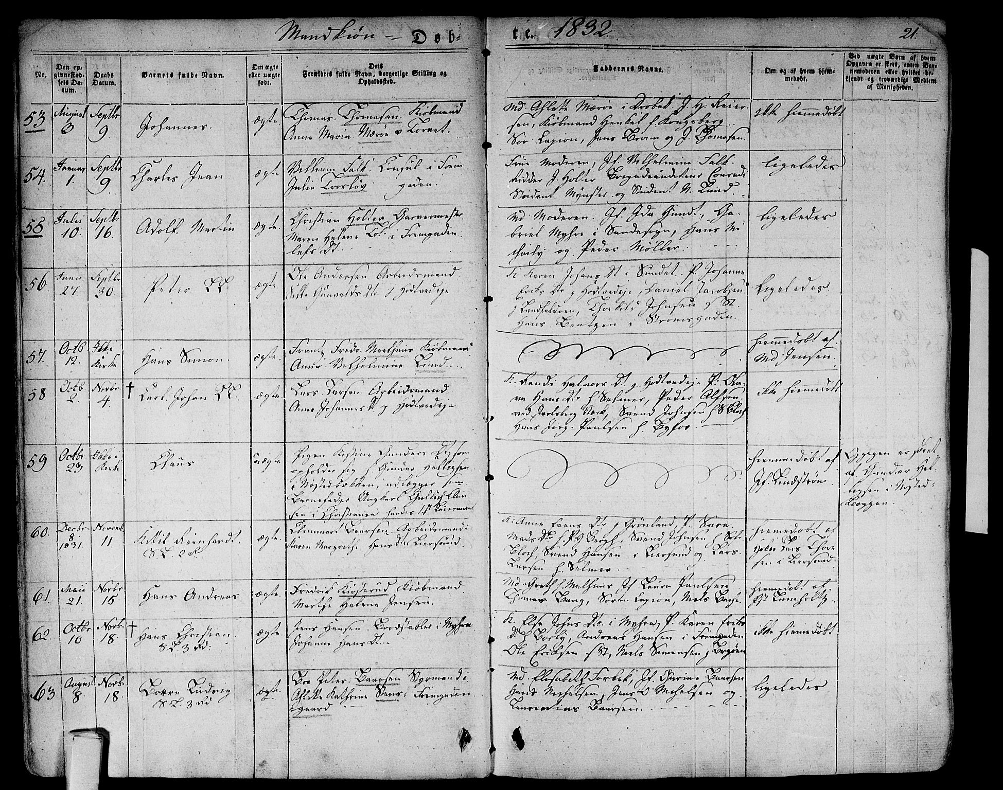 Bragernes kirkebøker, AV/SAKO-A-6/F/Fb/L0001: Parish register (official) no. II 1, 1830-1847, p. 21