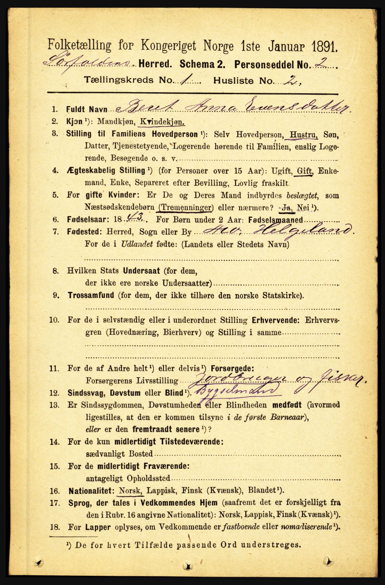 RA, 1891 census for 1845 Sørfold, 1891, p. 54