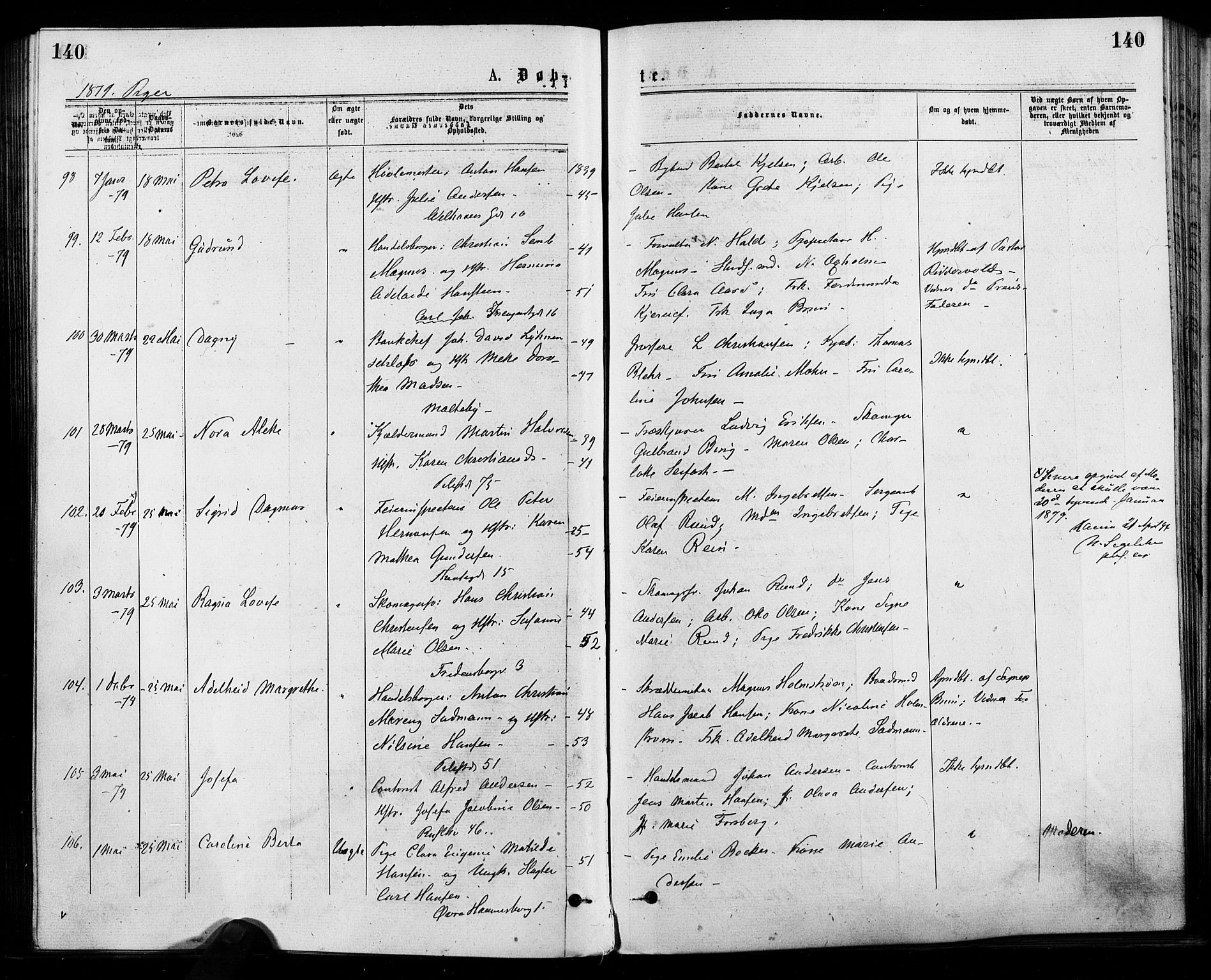 Trefoldighet prestekontor Kirkebøker, SAO/A-10882/F/Fa/L0004: Parish register (official) no. I 4, 1876-1880, p. 140
