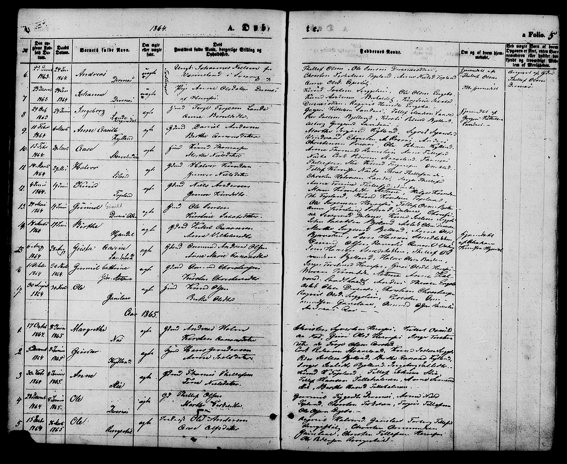 Herefoss sokneprestkontor, AV/SAK-1111-0019/F/Fa/Faa/L0002: Parish register (official) no. A 2, 1861-1886, p. 5