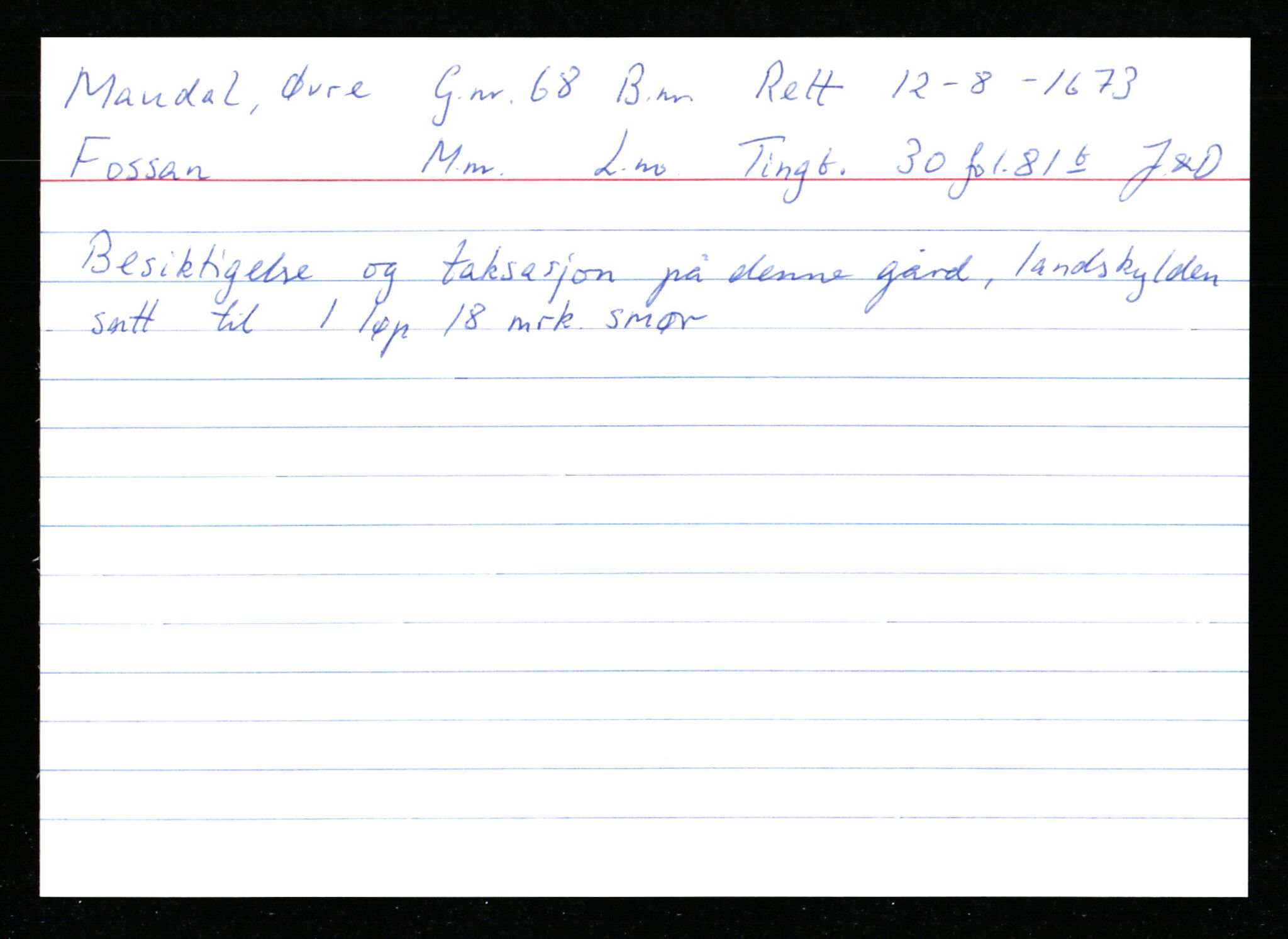 Statsarkivet i Stavanger, AV/SAST-A-101971/03/Y/Ym/L0037: Åstedskort sortert etter gårdsnavn: Lædre - Mauland, 1600-1950, p. 648