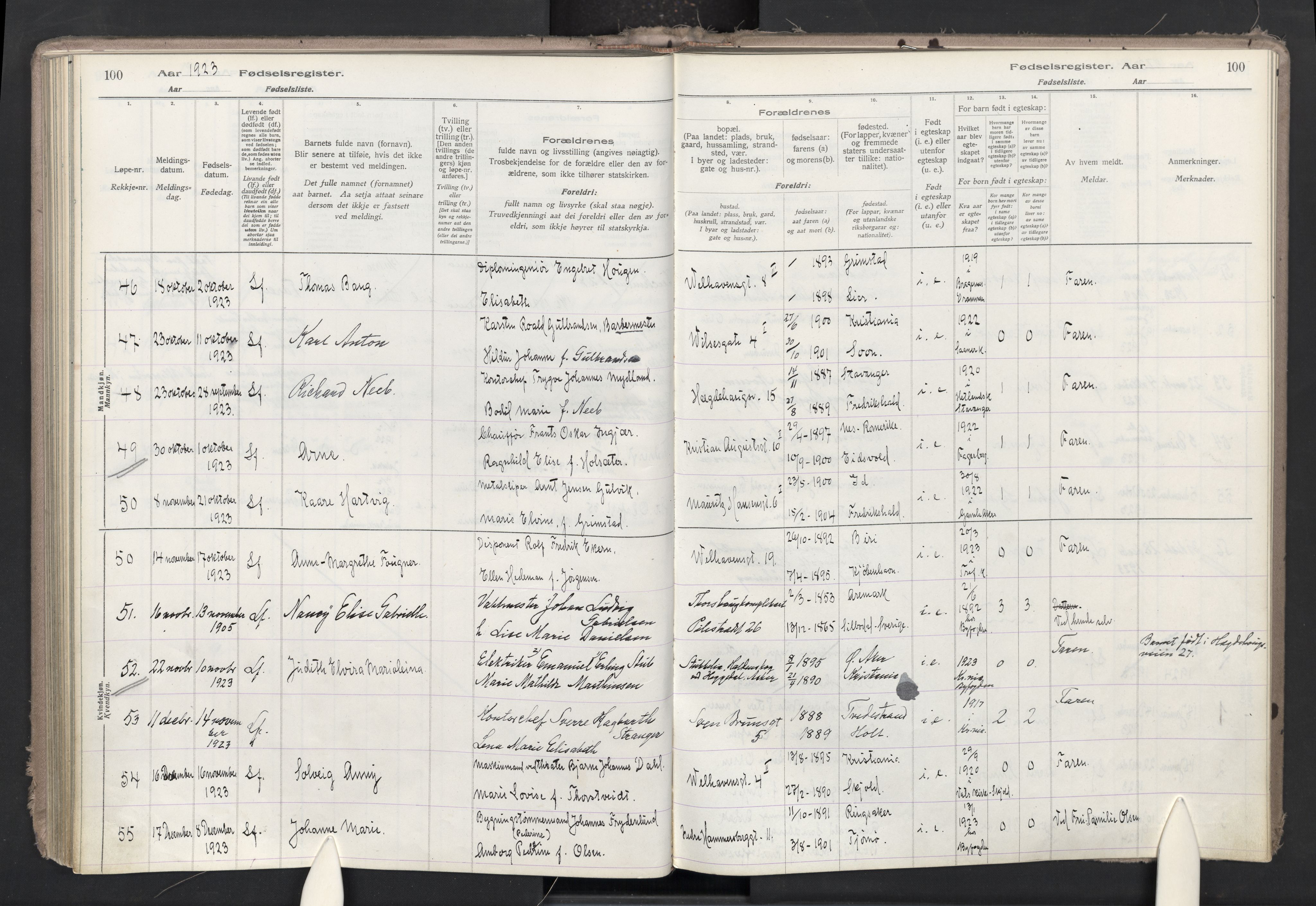 Trefoldighet prestekontor Kirkebøker, SAO/A-10882/J/Ja/L0001: Birth register no. 1, 1916-1931, p. 100