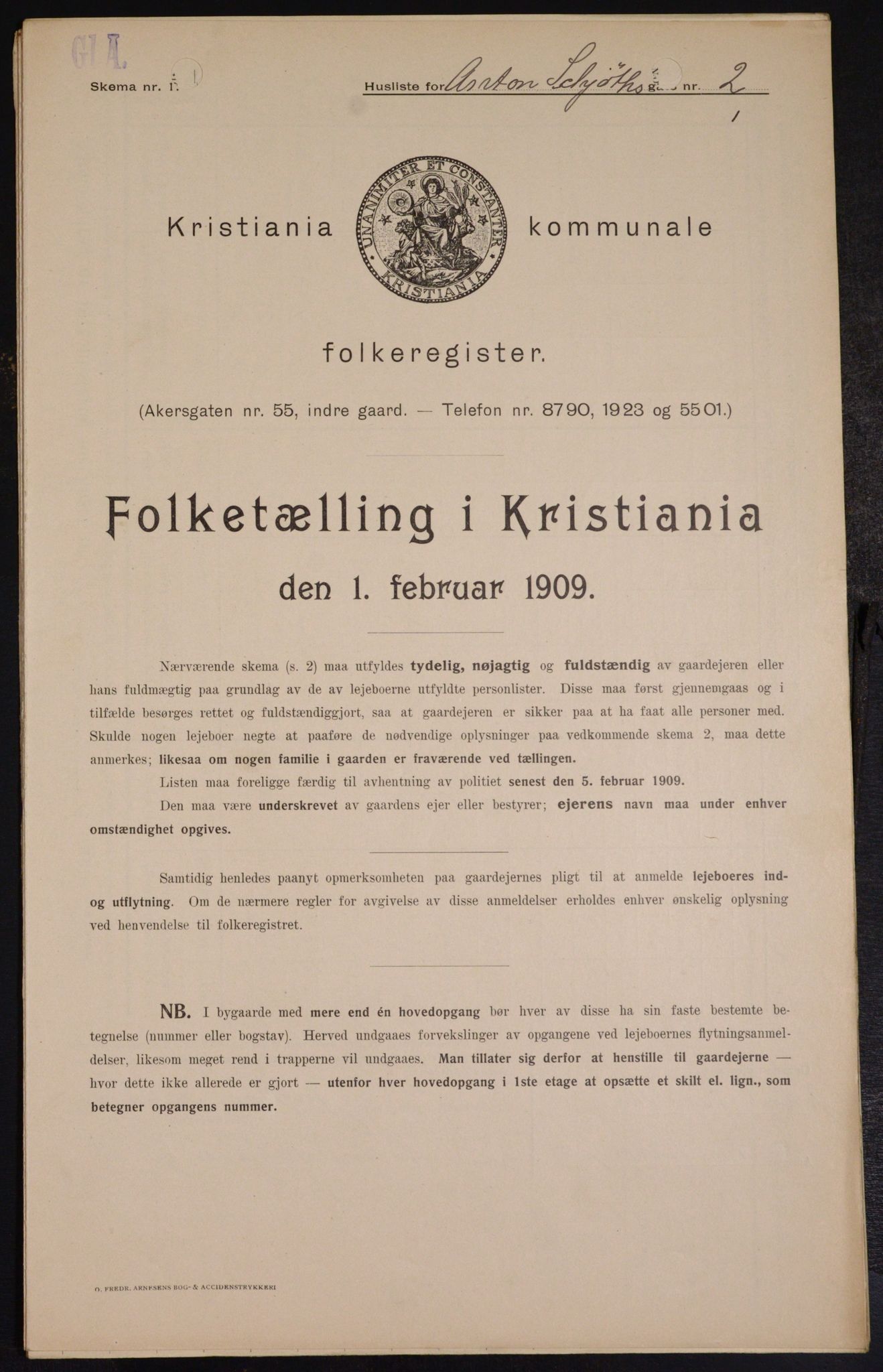 OBA, Municipal Census 1909 for Kristiania, 1909, p. 1301