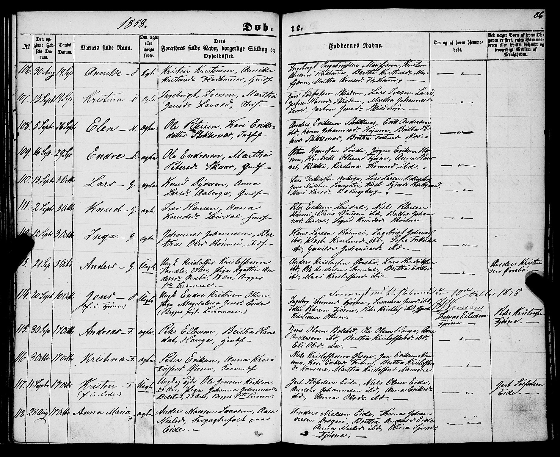 Luster sokneprestembete, SAB/A-81101/H/Haa/Haaa/L0007: Parish register (official) no. A 7, 1849-1859, p. 86