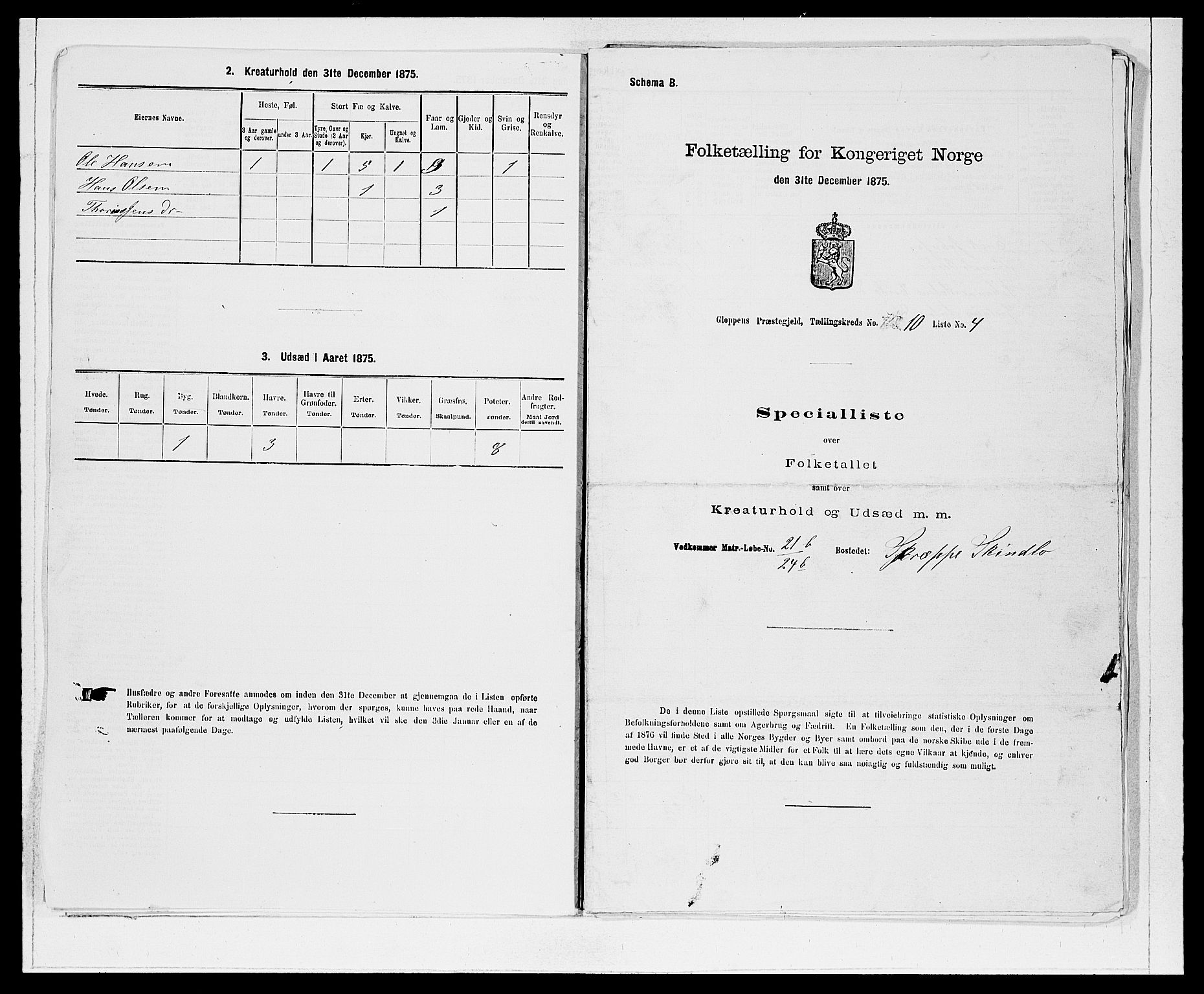 SAB, 1875 Census for 1445P Gloppen, 1875, p. 1085