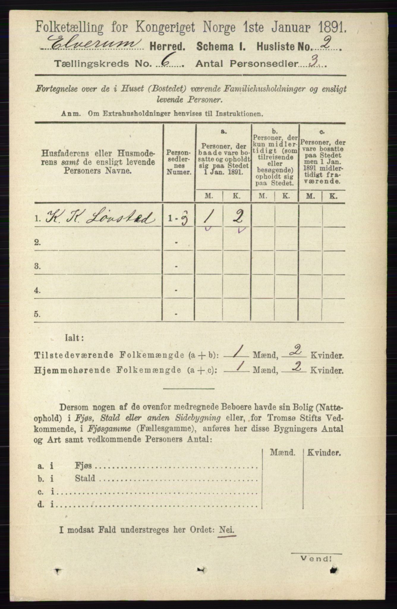 RA, 1891 census for 0427 Elverum, 1891, p. 4156