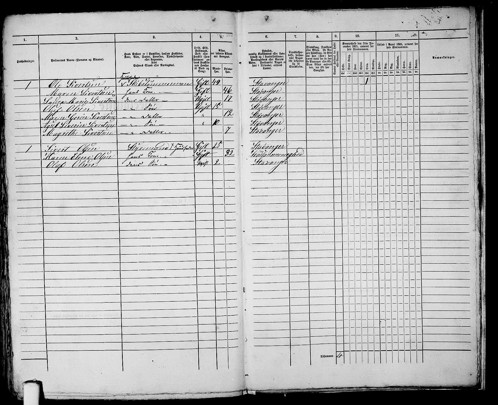 RA, 1865 census for Stavanger, 1865, p. 513