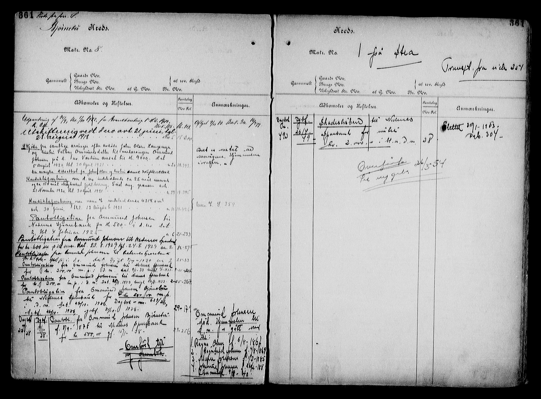 Arendal byfogd, AV/SAK-1222-0001/G/Ga/L0015: Mortgage register no. 13, 1860-1960, p. 361