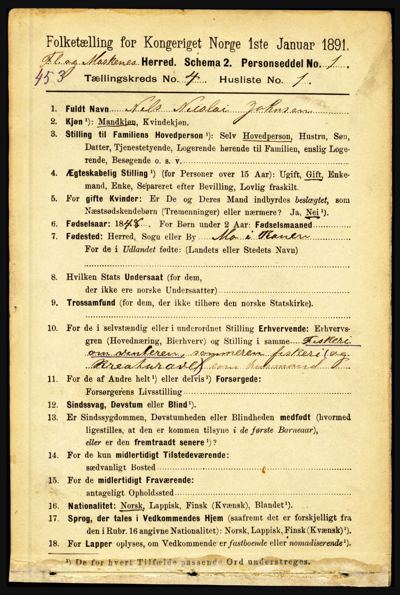 RA, 1891 census for 1859 Flakstad, 1891, p. 1861