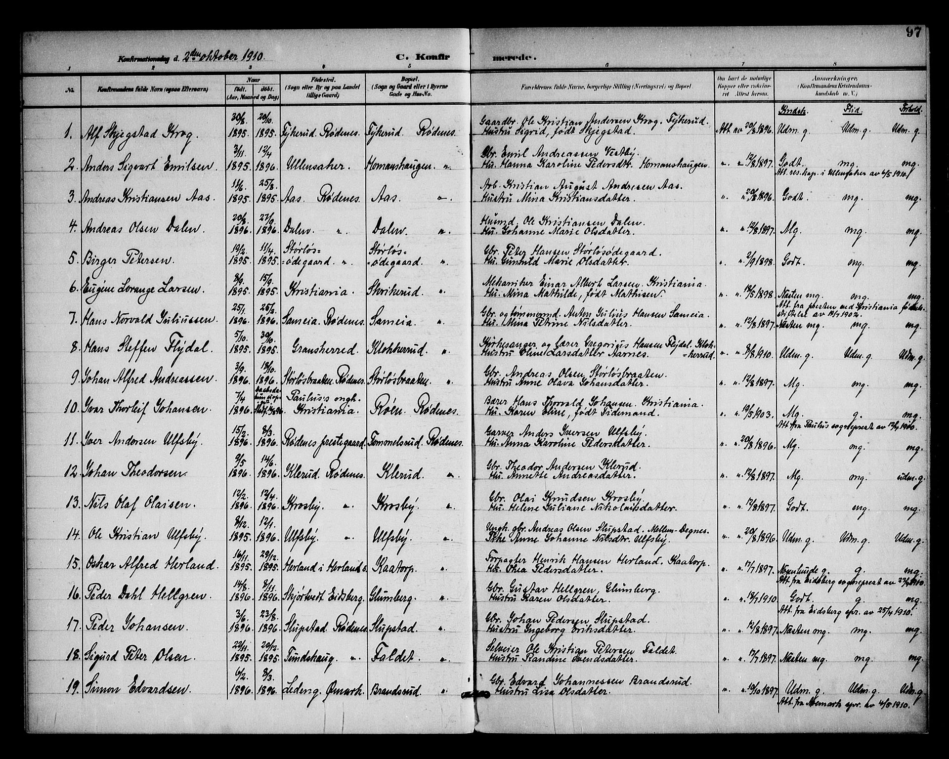 Rødenes prestekontor Kirkebøker, SAO/A-2005/F/Fa/L0011: Parish register (official) no. I 11, 1901-1910, p. 97