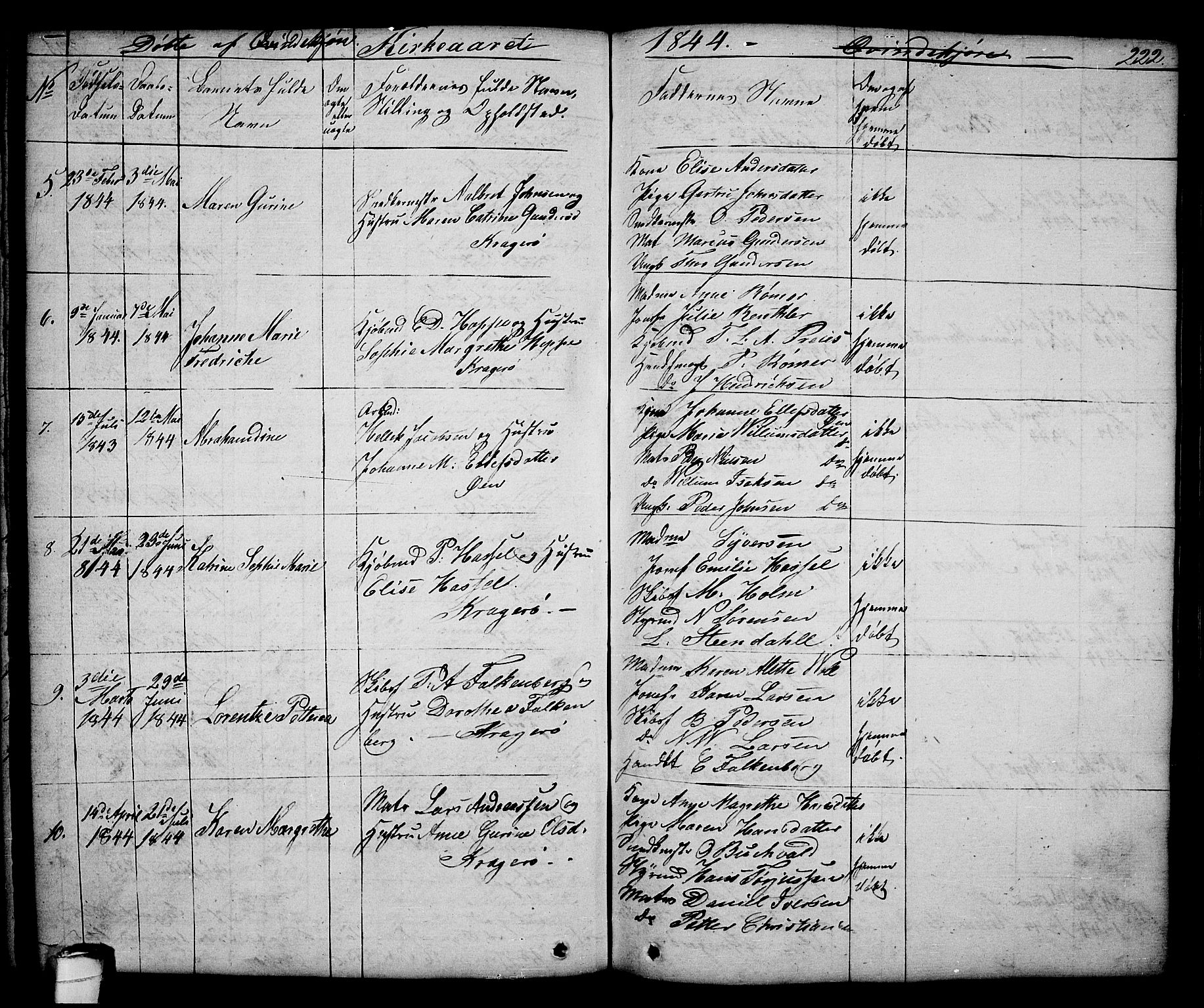 Kragerø kirkebøker, SAKO/A-278/G/Ga/L0003: Parish register (copy) no. 3, 1832-1852, p. 222