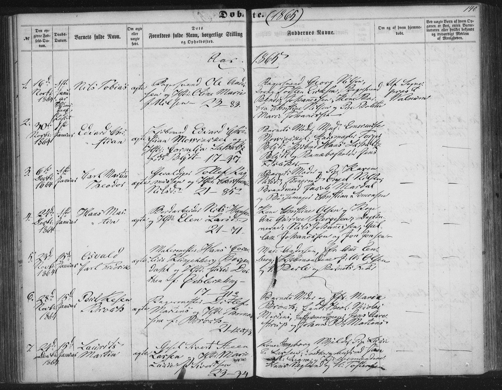 Korskirken sokneprestembete, SAB/A-76101/H/Haa/L0018: Parish register (official) no. B 4, 1857-1866, p. 140