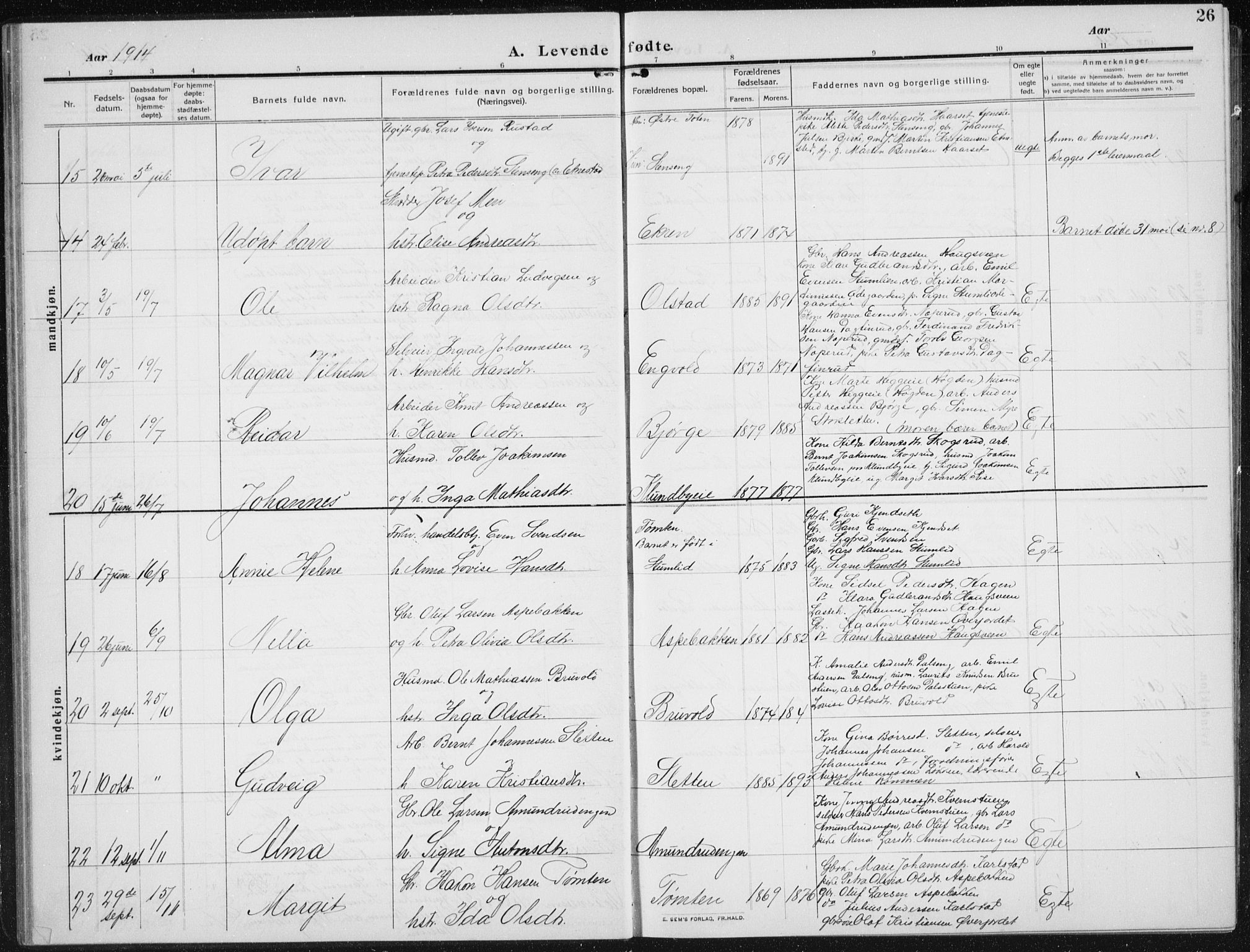 Biri prestekontor, AV/SAH-PREST-096/H/Ha/Hab/L0006: Parish register (copy) no. 6, 1909-1938, p. 26